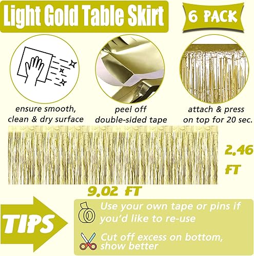 Miniatura 73 de Paquete de 6 faldas de mesa con flecos metálicos azules de 29 x 108 pulgadas para decoración de fiesta de oropel con flecos, cortinas de guirnalda