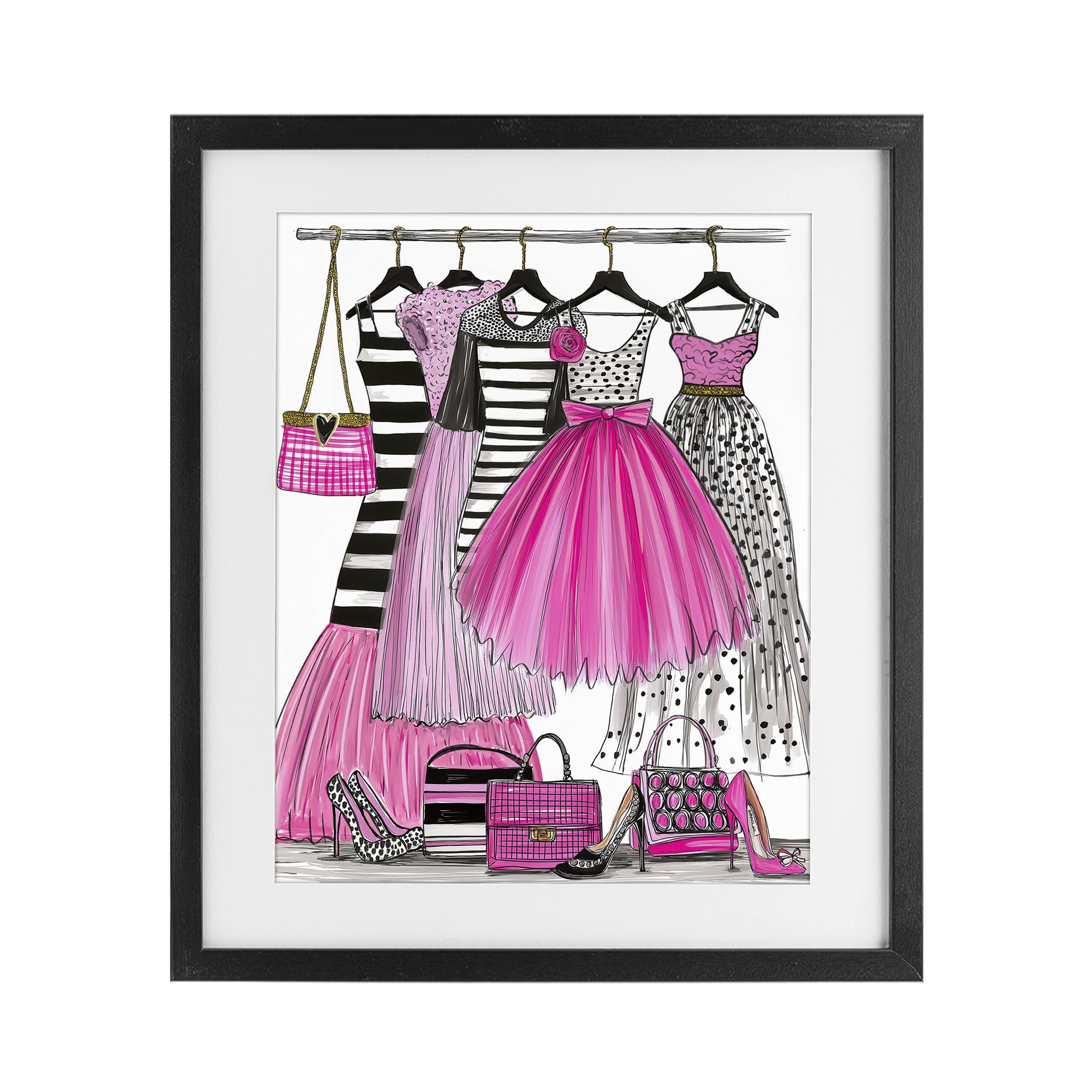 Stupell Industries 'Chic Pink Tulle Dresses', Framed Print Under Glass, Black, 13 x 16 Inches, Easy to Hang and Sturdy, Made in USA, by Jess Stempel