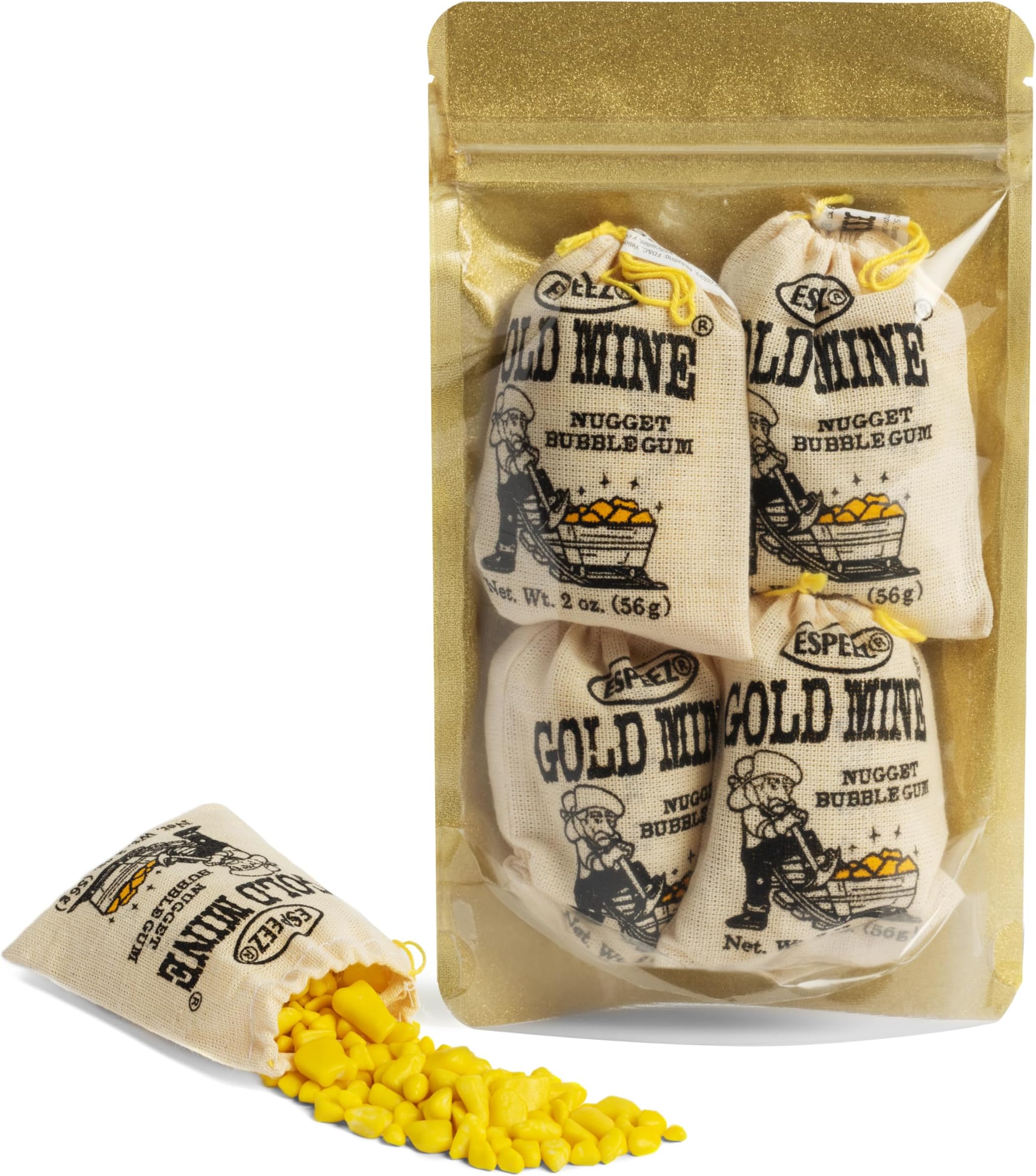Gold Mine Gold Nugget Gum - 4 Bags In Decorative Gold Packaging - Rock Candy Favors, Construction Party Favors