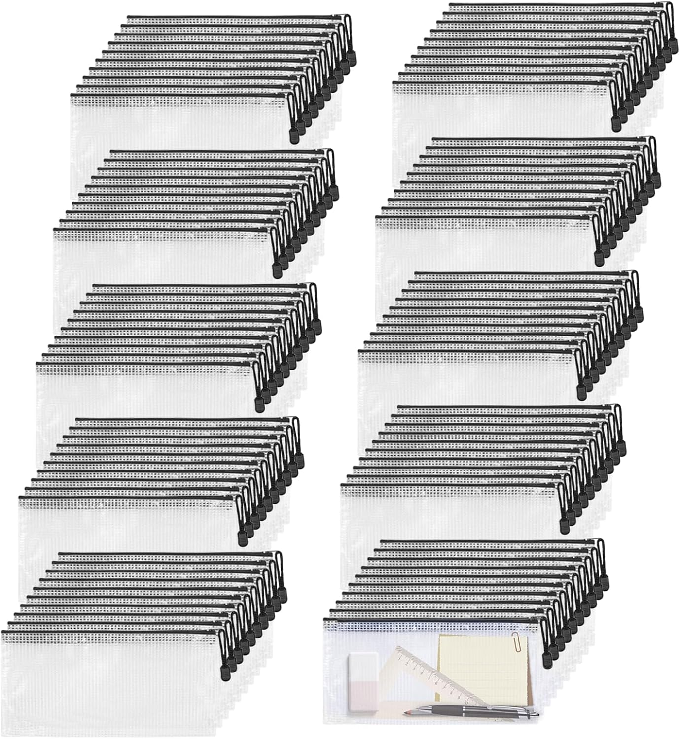 100 Pcs Mesh Zipper Pouch, 4.7 * 9.3 Inch Black Mesh Pencil Pouch A6 Size Clear File Bag Waterproof Document Pouch Clear Pencil Case for Travel, Office Supplies, Pencil Case, Organizing, Home Storage