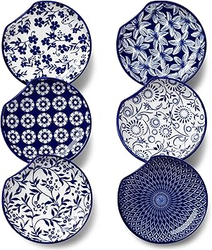vancasso 6-Pack Ceramic Spoon Rest for Stove Top, Decorative Ceramic Cooking Spoon Holder for Kitchen Counter, 4.8 Inch Blue White Chinoiserie Floral Spoon Rest, Farmhouse Style, SELENE Series