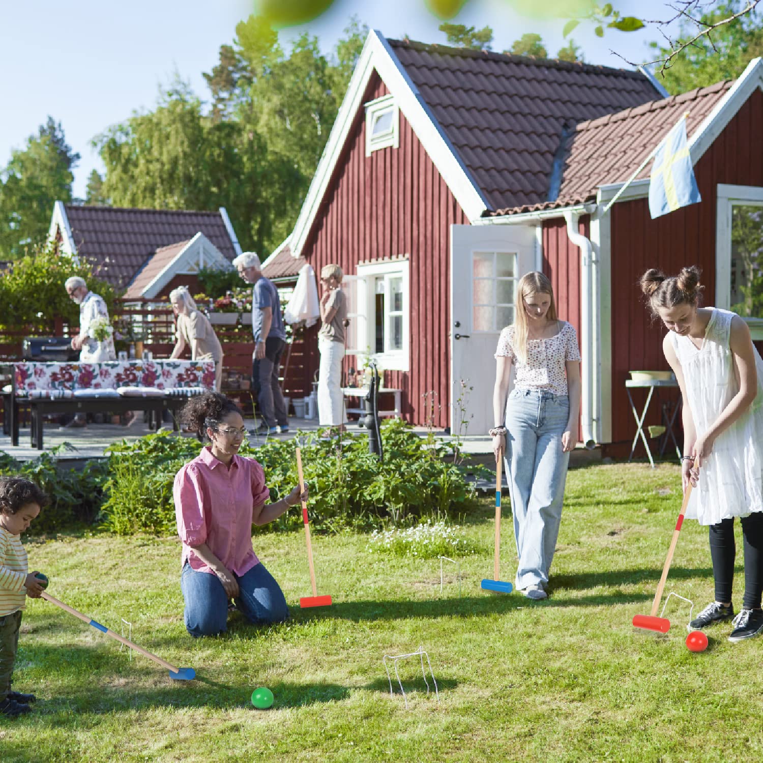 Krocket Set Da Croquet In Legno Per Adulti E Bambini - Gioco All'Aperto Per 2-4 Giocatori - Completo Di 4 Mazze, Palline, Porte E Istruzioni - Regalo Per Festa In Giardino