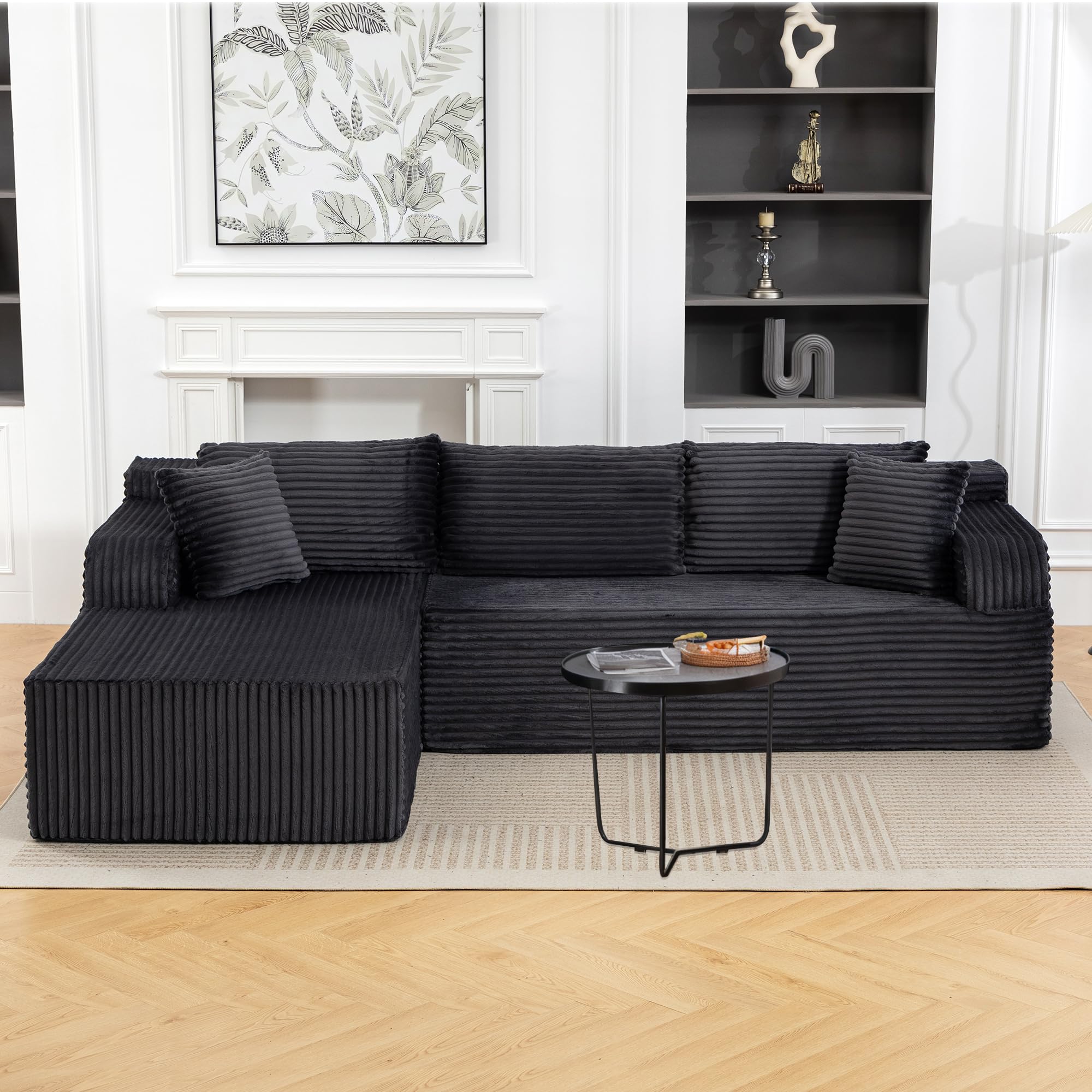 106 Cloud Modular Sectional Sofa with L-Shape Chaise and Deep Seat Corduroy Memory Foam Boneless Compressed Couch for
