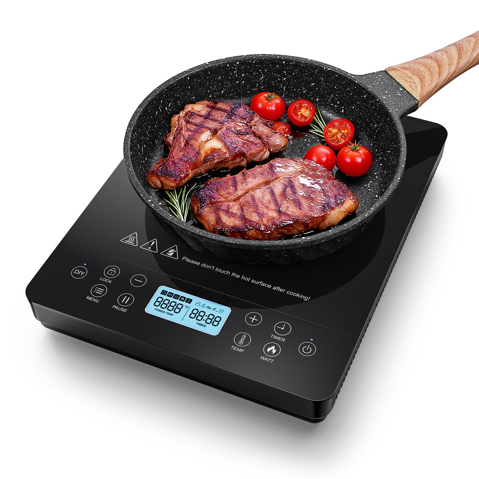 AOBOSI Portable induction cooktop, 1800W fast and efficient cooking, blue LCD screen, 17 power levels/20 temperature levels, pause/timer, keep warm, DIY three-stage program, Christmas gifts