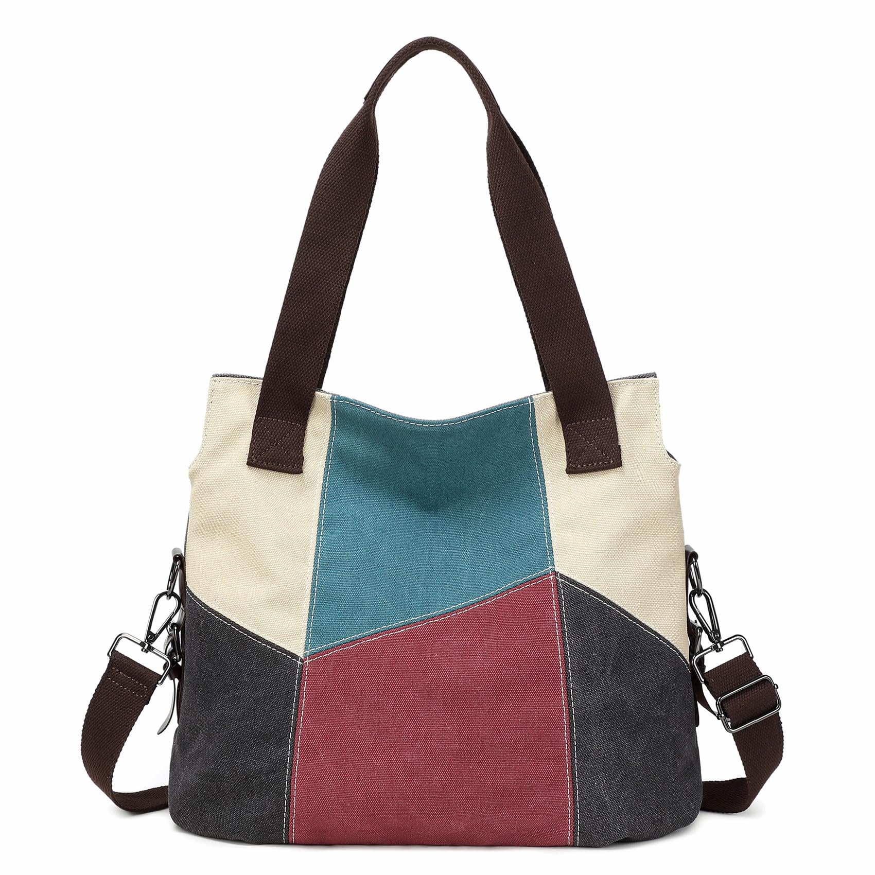 Sac à main en toile pour femme, sac à bandoulière décontracté, sac hobo rétro en toile, sac à provisions, Rouge, Medium