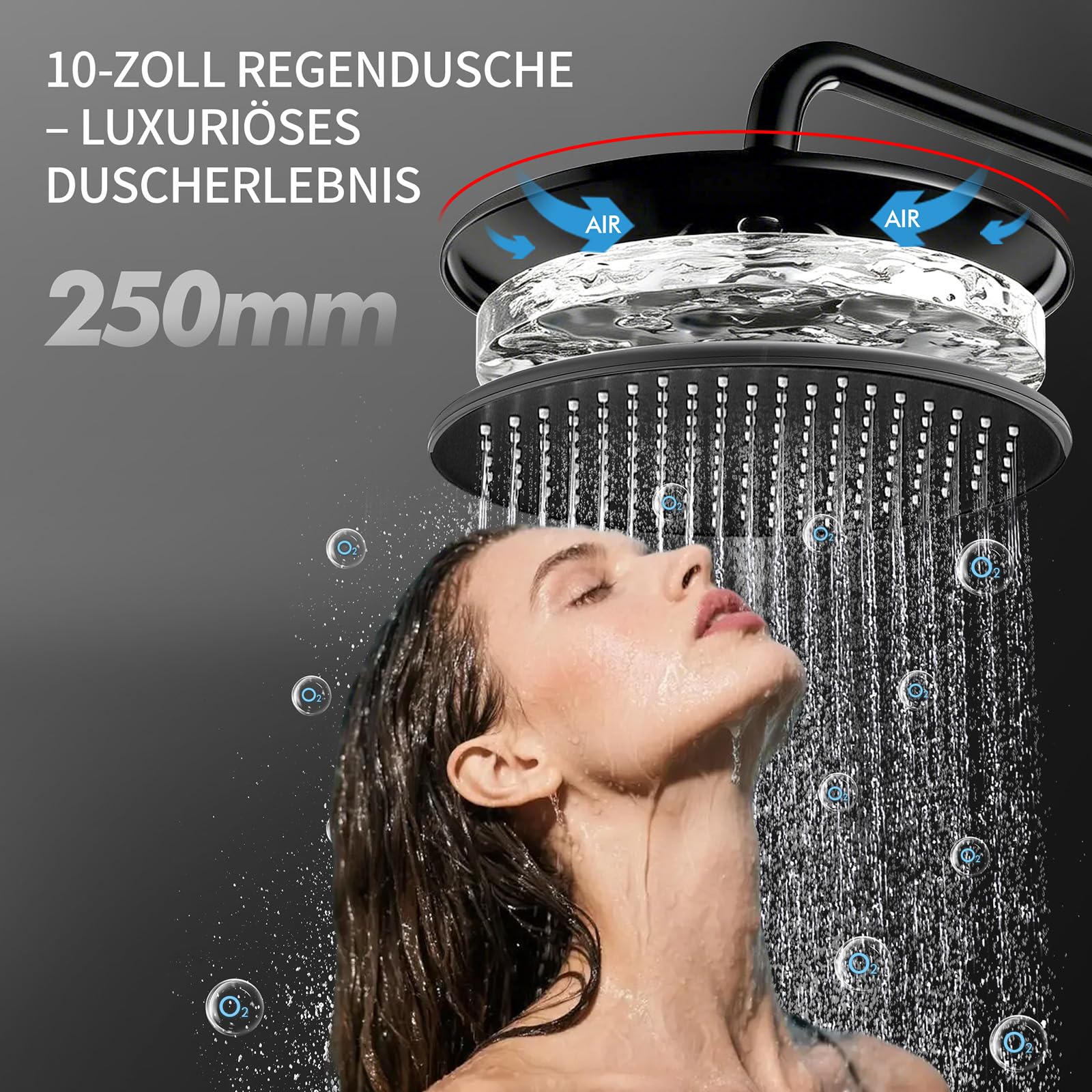 HOMELODY Duschsystem mit Armatur Schwarz - Regendusche mit Armatur LED Temperature Display, 25 cm Rund Regendusche, 3 Strahlarten Duschkopf,Duscharmatur Komplettset, Duschset