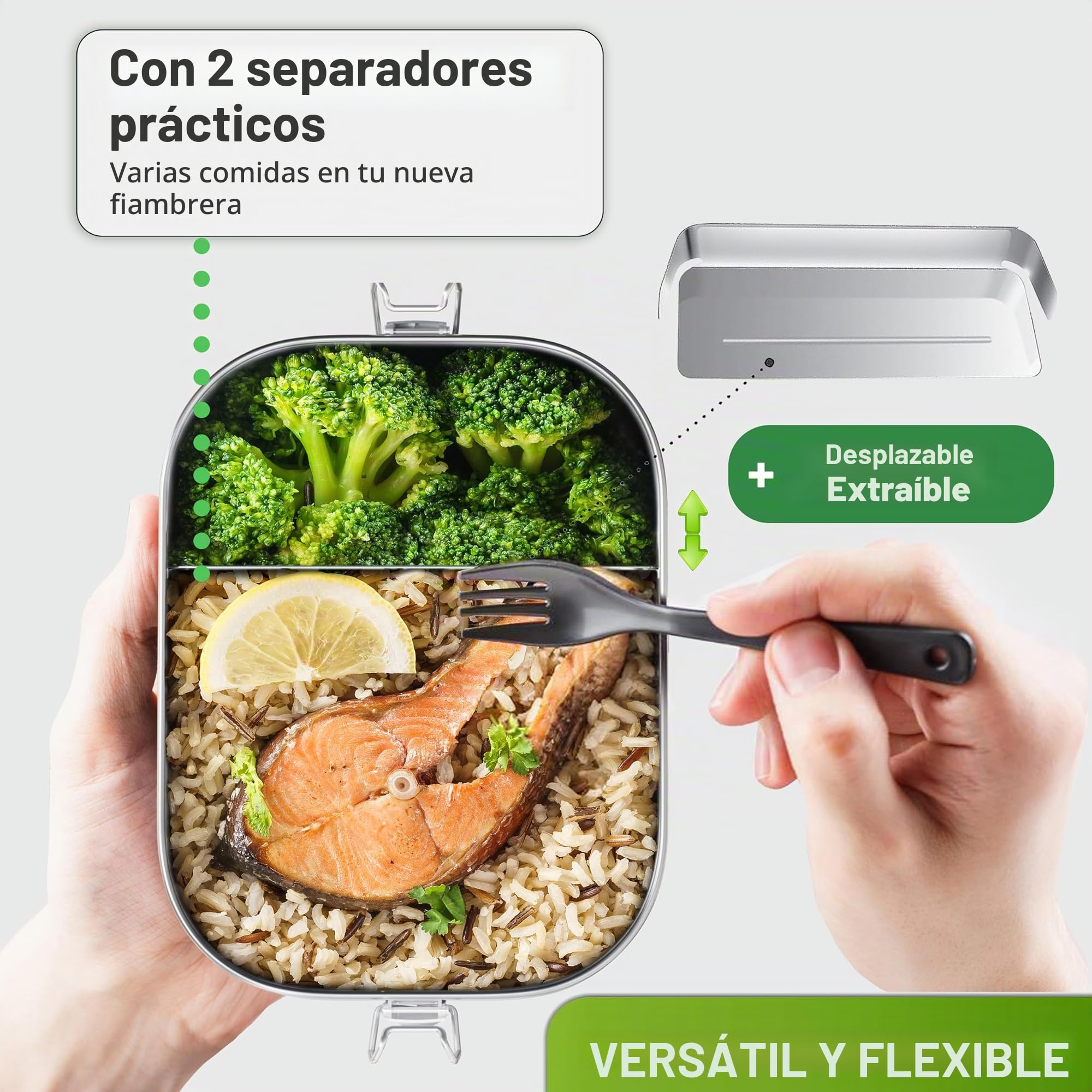 Fiambrera Tupper Bento 1400 ml Acero Inoxidable con Compartimento