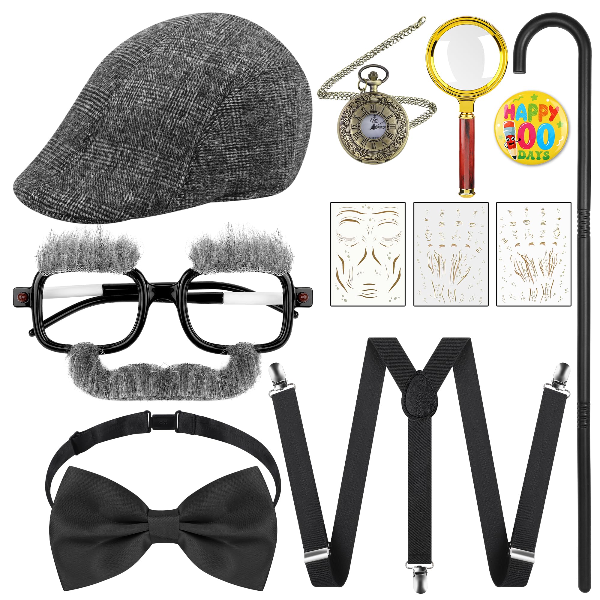 SOMEITIA 5Pcs Old Man Costume Set for Men Old Man Wig Glasses Fake Mustache Suspenders Cane Funny Grandpa Costume Accessories for Halloween Cosplay Dress Up Style A SOMEITIA 5Pcs Old Man Costume Set for Men Old Man Wig Glasses Fake Mustache Suspenders Cane Funny Grandpa Costume Accessories for Halloween Cosplay Dress Up Style A