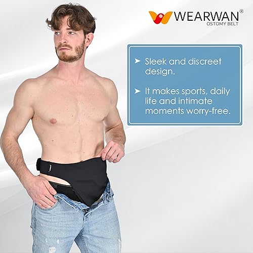 Miniatura 10 de Fundas para bolsas de ostomía, fundas para bolsas de colostomía para hombres y mujeres, suministros de ostomía, cinturón de ostomía azul oscuro (XL)