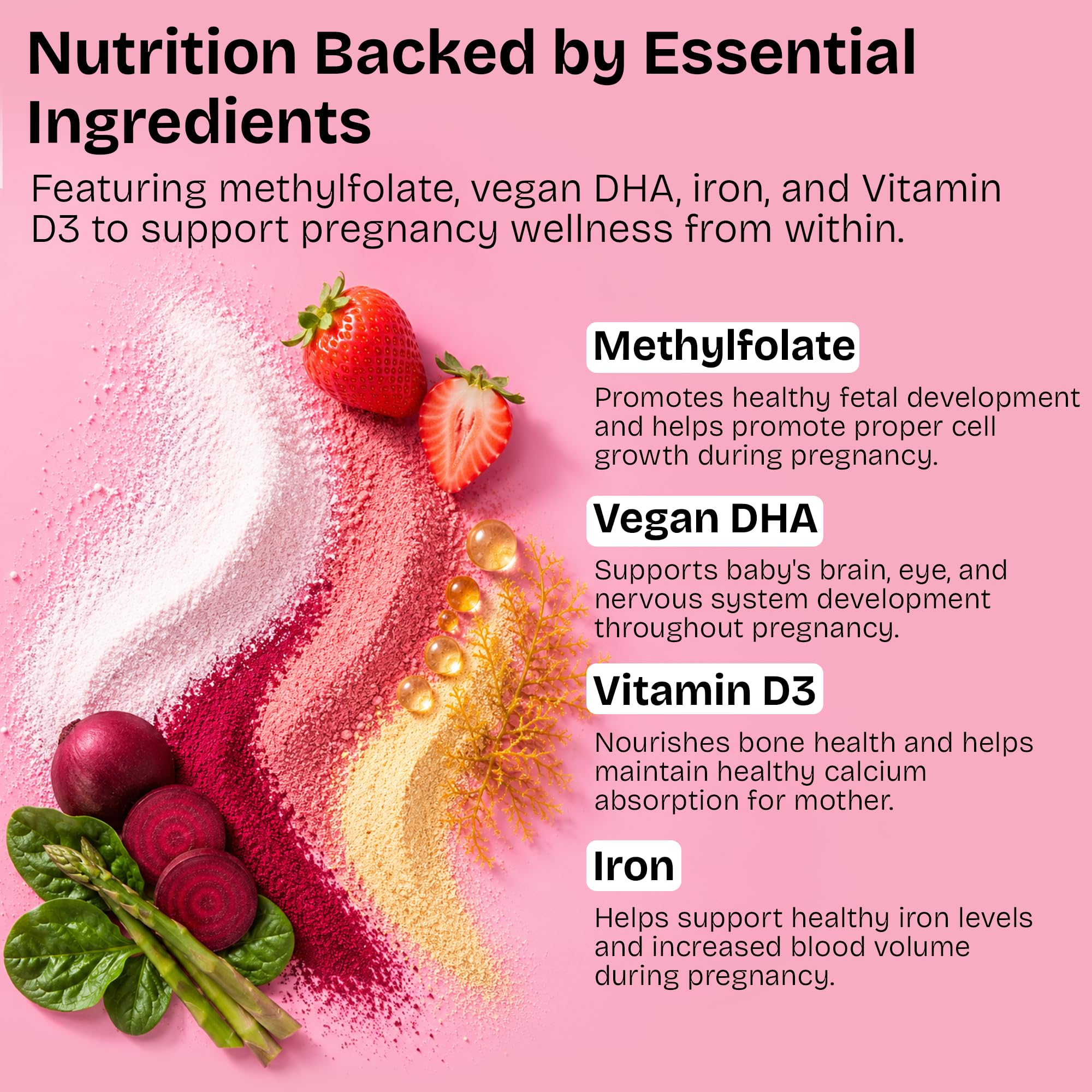 Prenatal Vitamins for Women Gummies with DHA, Methylfolate & Iron | Strawberry Flavor Prenatal Vitamins Supports Daily Nutrition During Pregnancy | Low Sugar, 90 Count — Amazon image 3