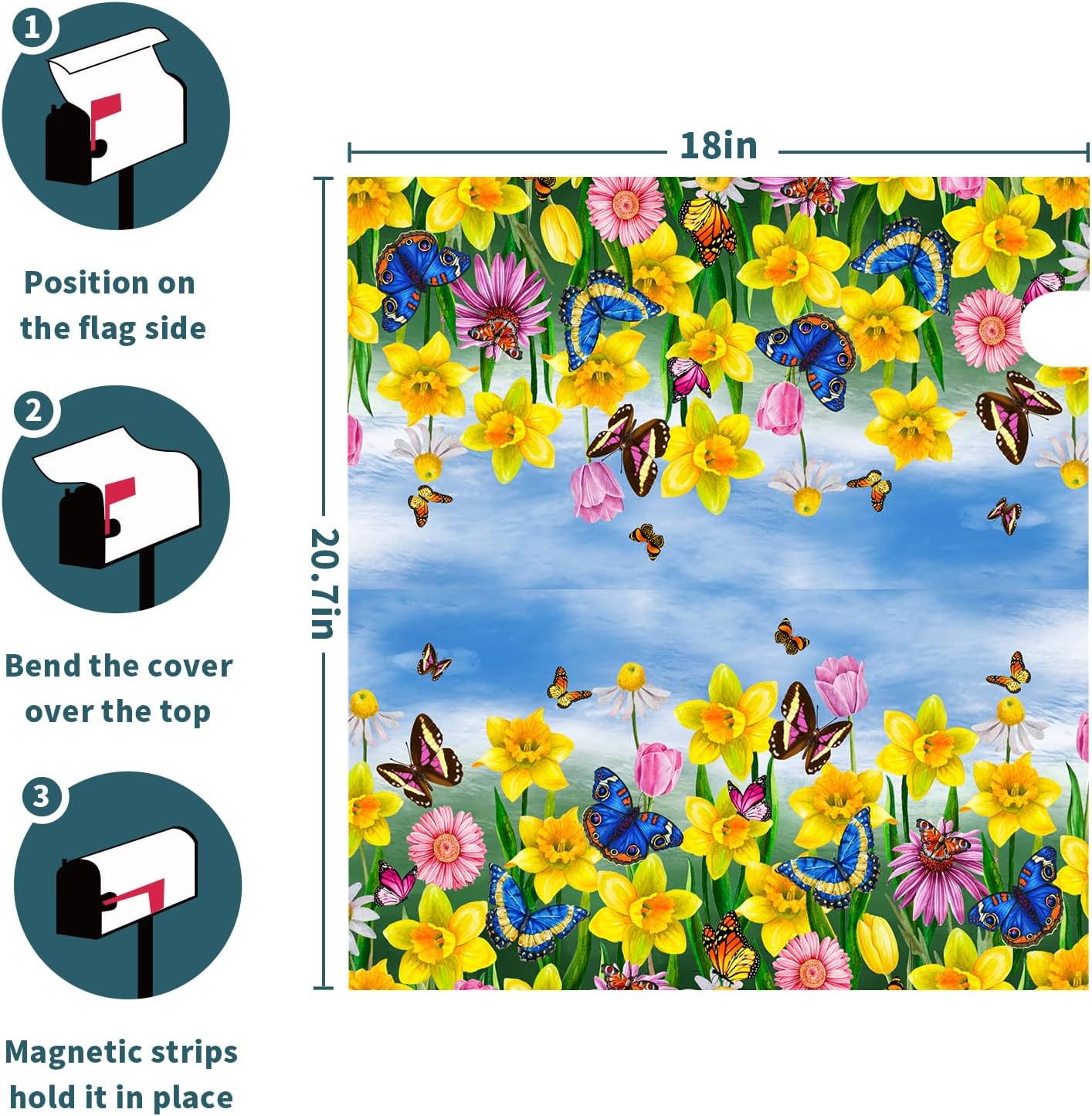 Spring Yellow Flowers Mailbox Cover Welcome Blue Butterfly Summer Mailbox Covers Magnetic Standard Size 21" X 18" Spring Daffodils Mailbox Wrap Post Letter Box Cover Decor for Home Outdoor Yard Garden