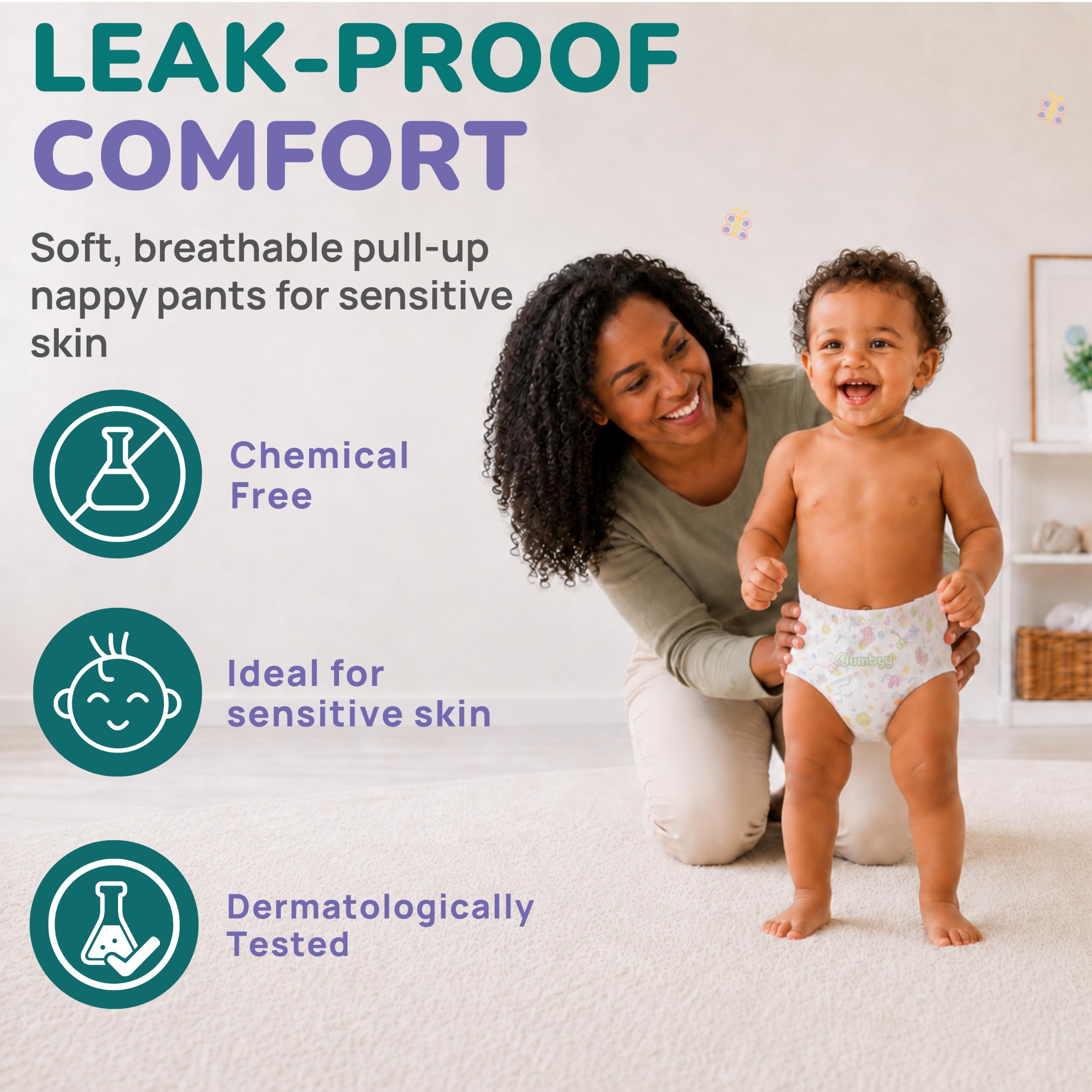 Couche Taille 5 Bébé Bumbyy 12-16 kg – Ultra Douces & Absorbantes | Jusqu’à 12h de Confort, Anti-Fuites | Couche Culotte Taille 5 | Couches Taille5 Confortables pour Peau Sensible – 150 Couches