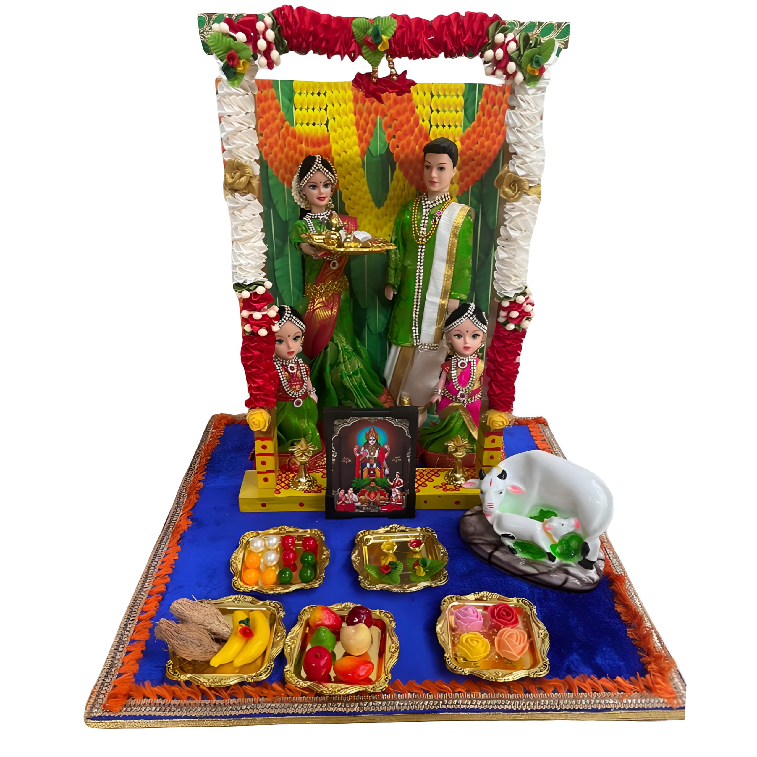 Traditional Indian Housewarming Ceremony Family Doll Set | Handmade Decorative Golu Dolls for Gruhapravesam Bommala Koluvu Pooja Festival Return Gifts and Home Décor (Forest Green)-image-37
