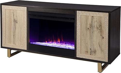 SEI Furniture Wilconia - Soporte eléctrico para TV con chimenea y almacenamiento para televisores de hasta 52 pulgadas, llama LED que cambia de