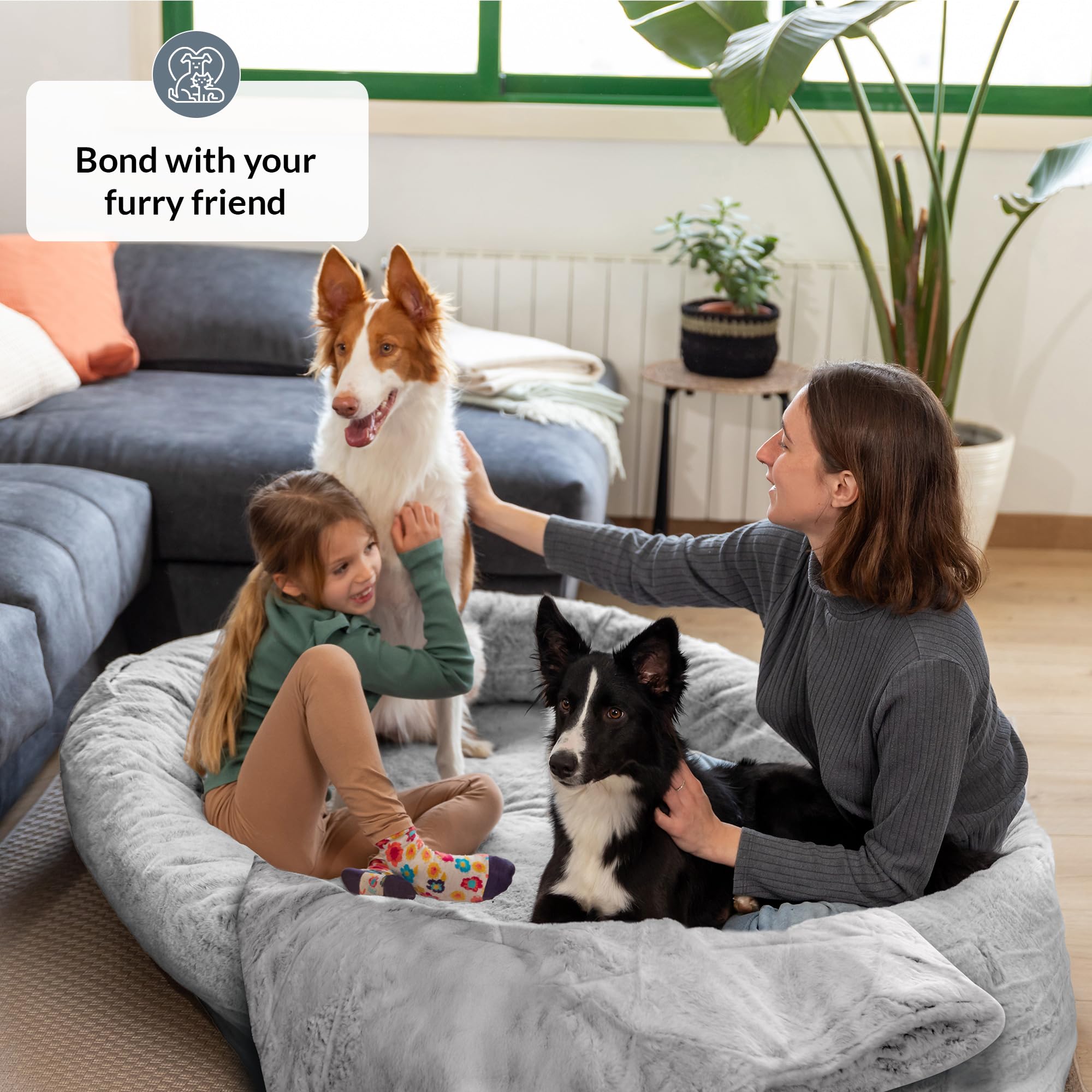 ODOXIA Hundebett für Menschen & Hunde | Riesiges Human Dog Bed für Menschen | Bequemes Hundebett in Menschengröße für Erwachsene | Decke Inklusive & Abnehmbarer Bezug