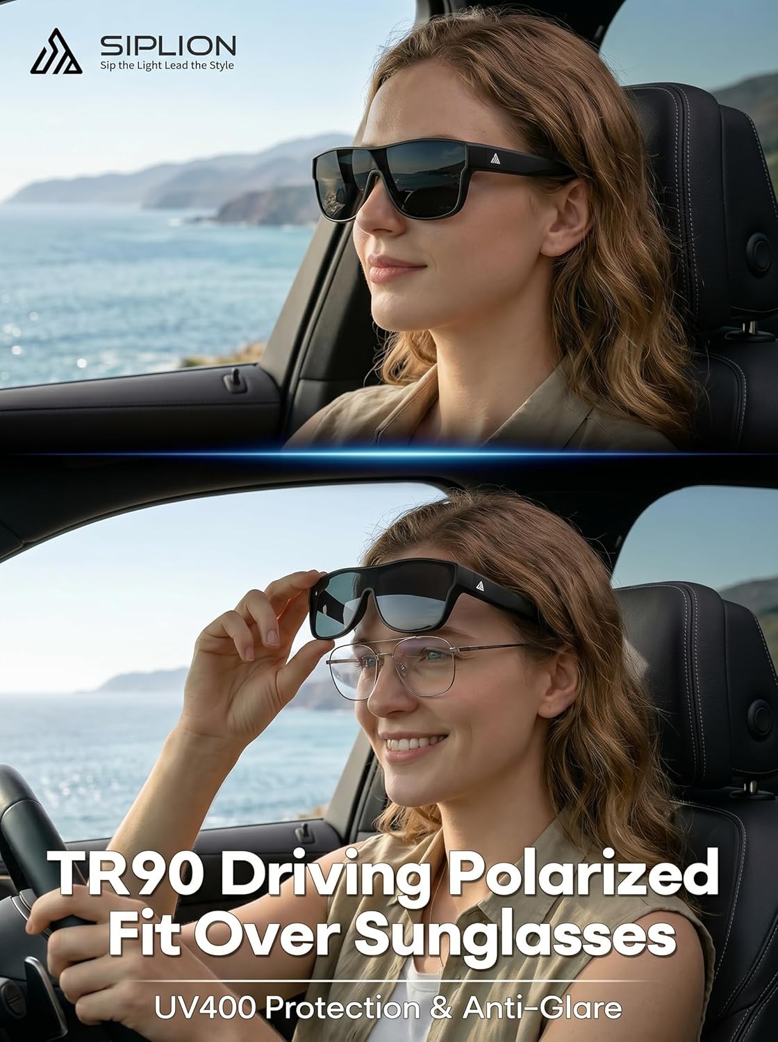 SIPLION Fit-over Glasses Sunglasses Men Women: Oversize Polarized UV400 Protection Clip on Glasses for Driving Outdoor Hiking