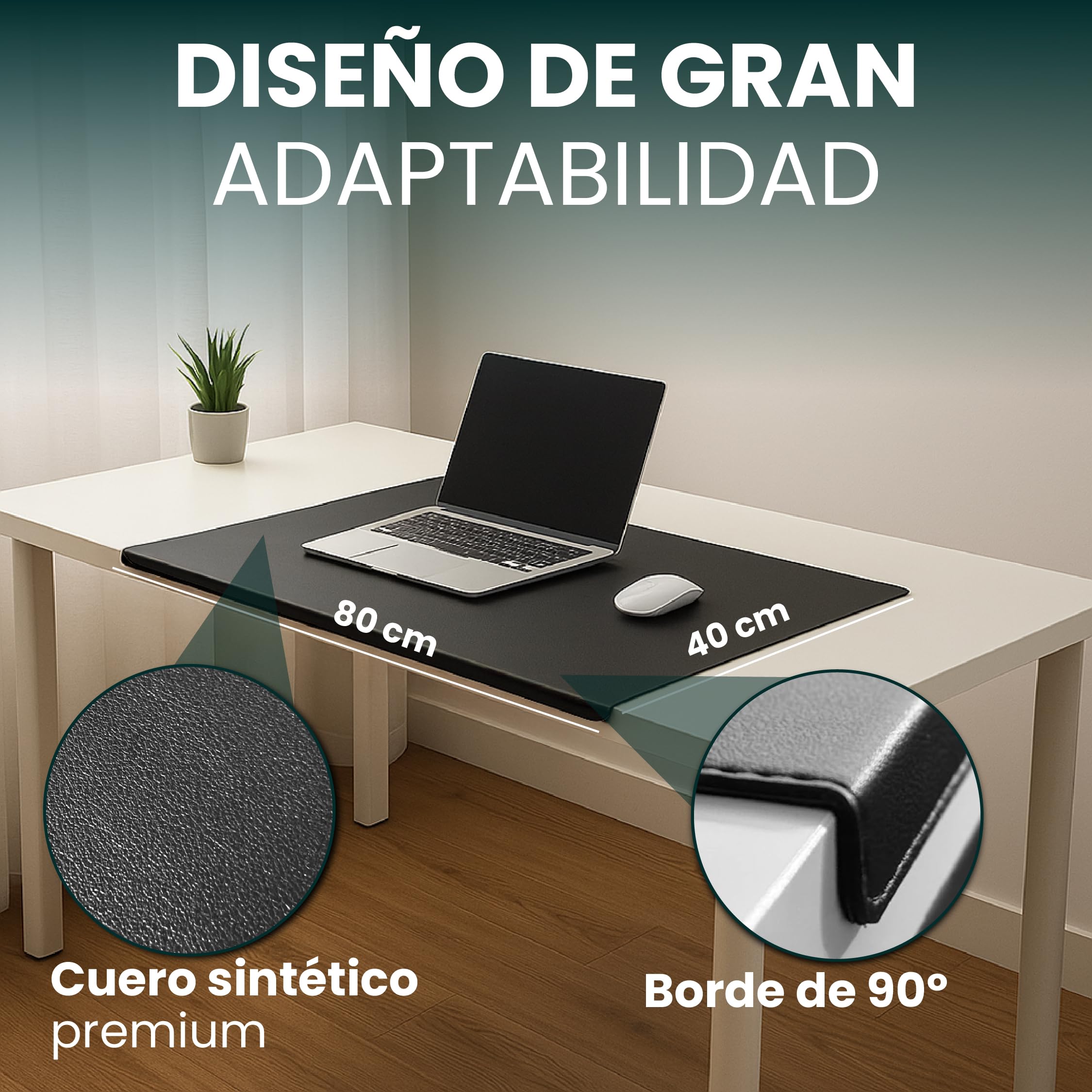 Protector de Escritorio 80x40 cm con Borde 90° – Imitación Cuero Impermeable, Antideslizante y Elegante | Tapete Escritorio Oficina sin Arrugas, Envío en Caja Plana