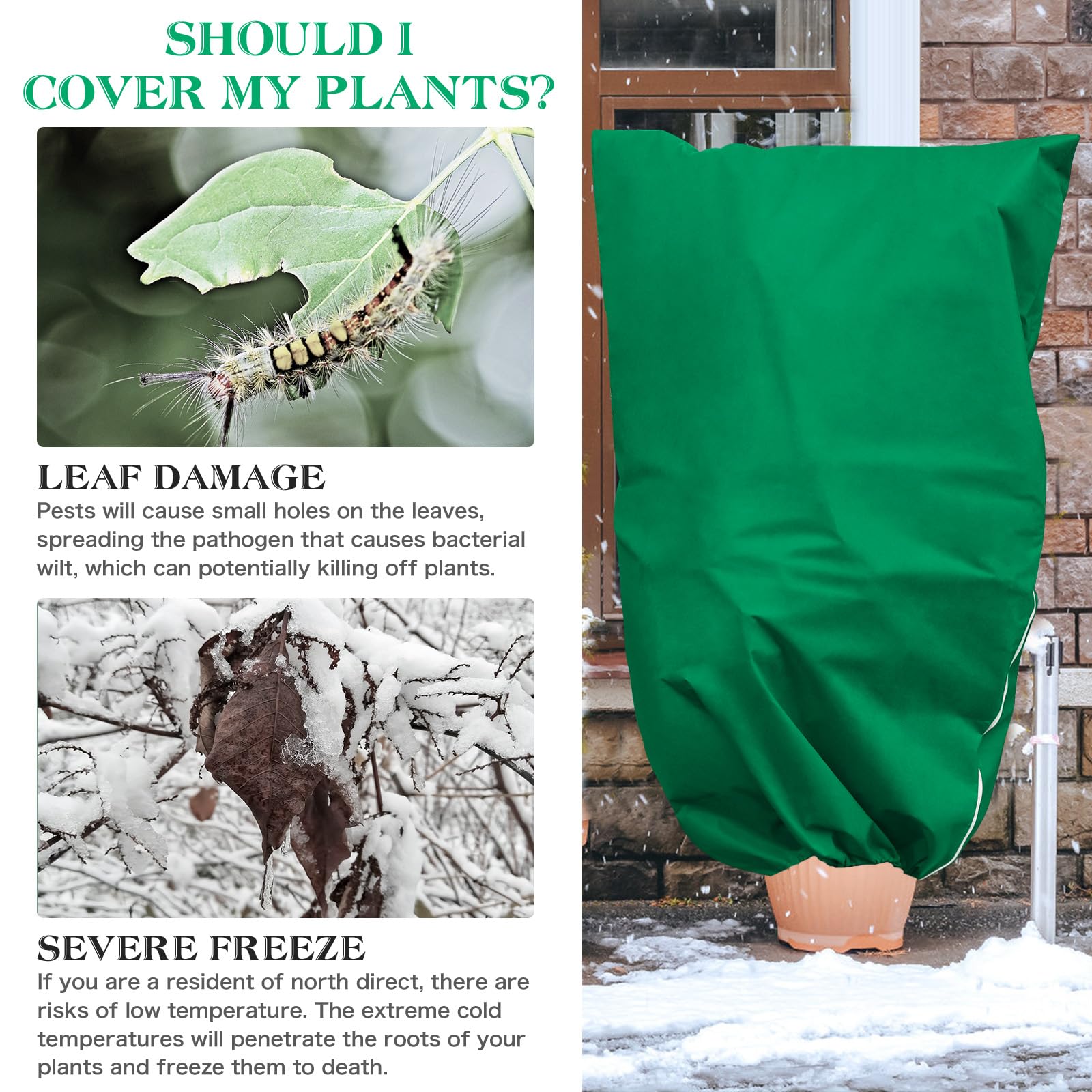 6 cubiertas para plantas, protección contra congelación, 47.2 x 31.5 pulgadas, mantas reutilizables con cordón de cremallera, cubiertas de plantas de invierno para jardín al aire libre,