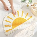 Boho Half Round Sun Bath Mat, Soft Non Slip Bathroom Rug 29"x17" | Microfiber, Absorbent, Machine Washable, TPR Backing Cute Fun Yellow Sun Bath Mats for Shower, Bathroom, Boho Bathroom Décor