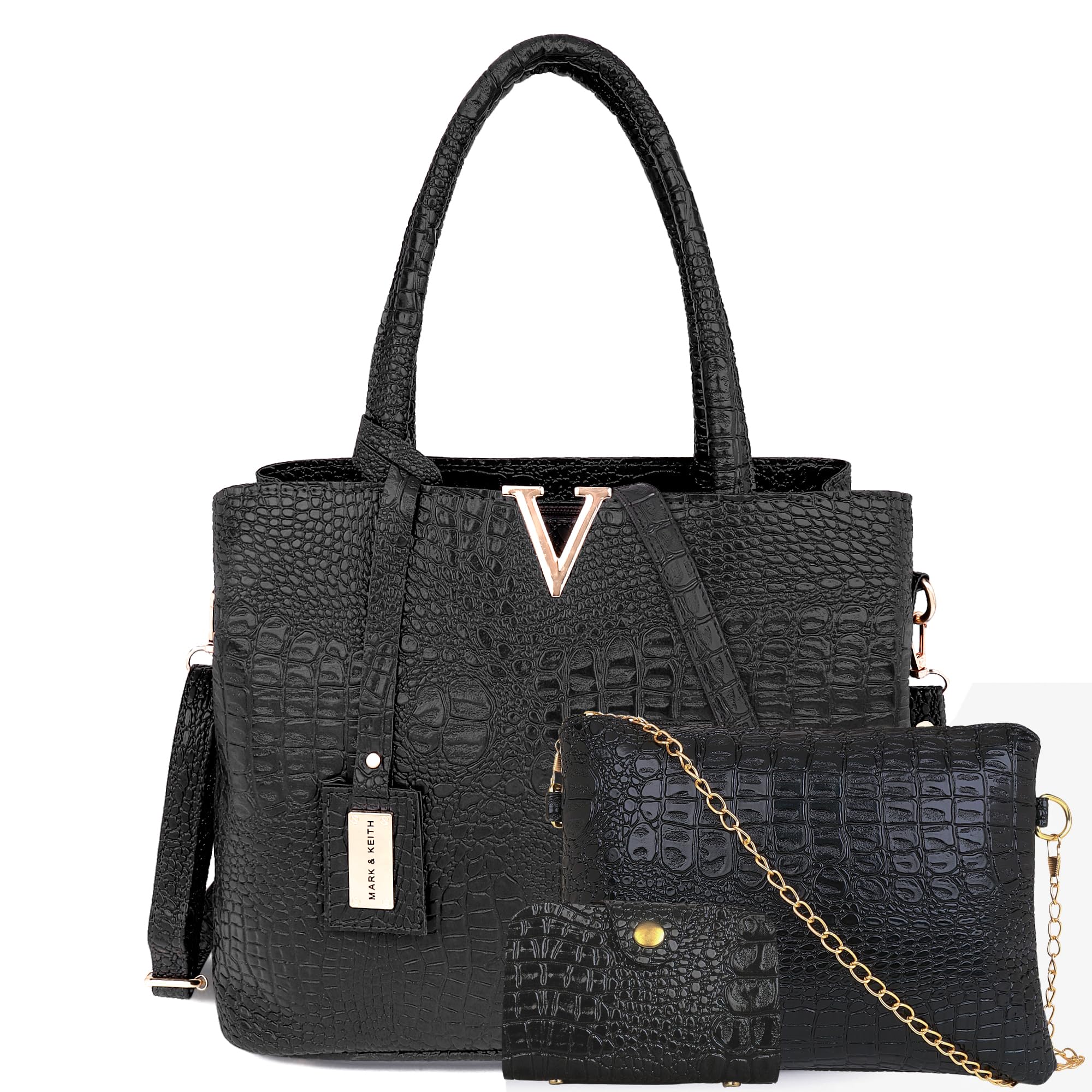 MARK & KEITH Glossy Croc Top Handle Women's Handbag | Shoulder bag with detachable strap | Ladies purse Tote Extra Spacoius (Pack Of 3)