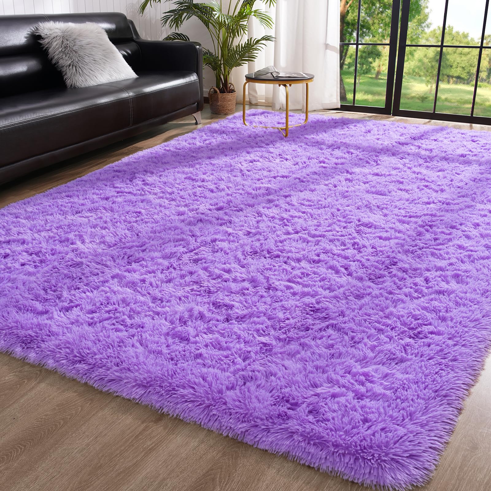 Toneed Fluffy Bedroom Rug, 5 x 8 Feet Shaggy Area Rug Modern Furry Rug Plush Fuzzy Carpet for Living Room Drom Kids Room Nursery Kindergarten Home Decorative, Purple