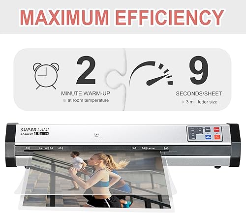 Miniatura 2 de SINCHI Máquina laminadora comercial calentamiento ultrarrápido de 2 minutos, carcasa de aluminio de alta calidad, velocidad mínima de 81 pulgadas (9