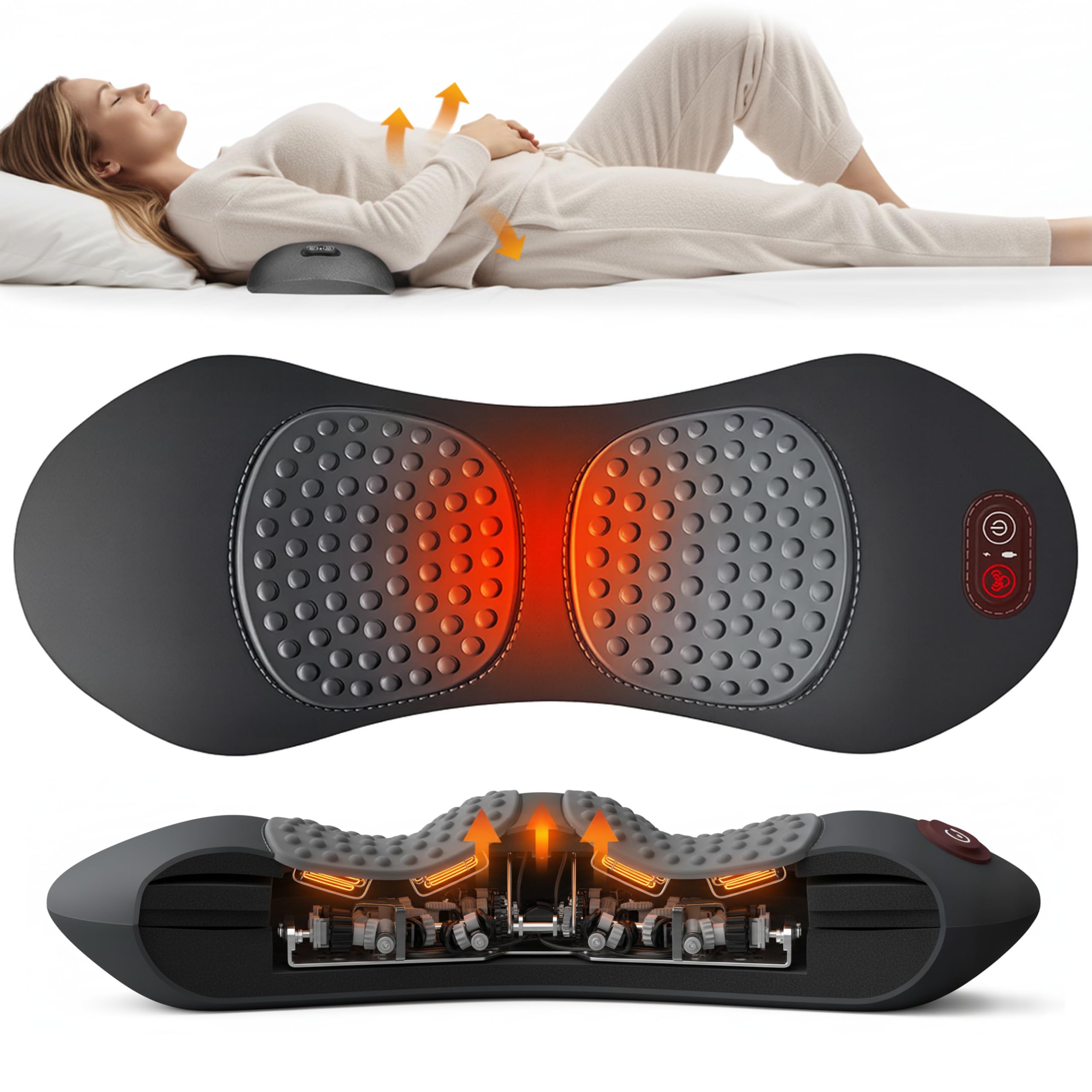 Photo 1 of 3 in 1 Lower Back Massager, Triple Fusion Back Massager with Heat, Vibration and Gentle Stretch, Lumbar Support Pillow for Bed, Chair and Office(Gray)