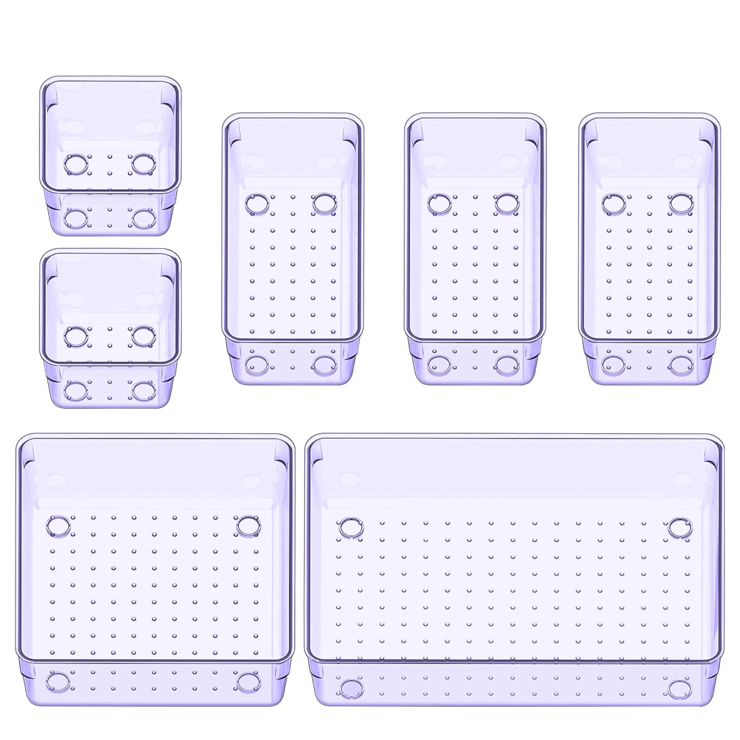 JIALTO Drawer Storage Organizer | Drawer Organizer Trays Set Clear Plastic Storage Bins Bathroom Tray Dividers Acrylic Organizer | Dressing Table Organizer (Purple, 7 Pcs) (B0DGQLHG3Y) Amazon Price History, Amazon Price Tracker