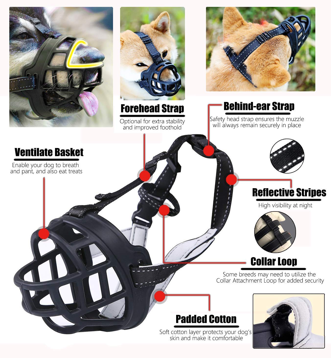 Ulalaza Silicone Dog Muzzle Prevent Biting Chewing Barking Training Dog Muzzle for Small Medium Large Dogs