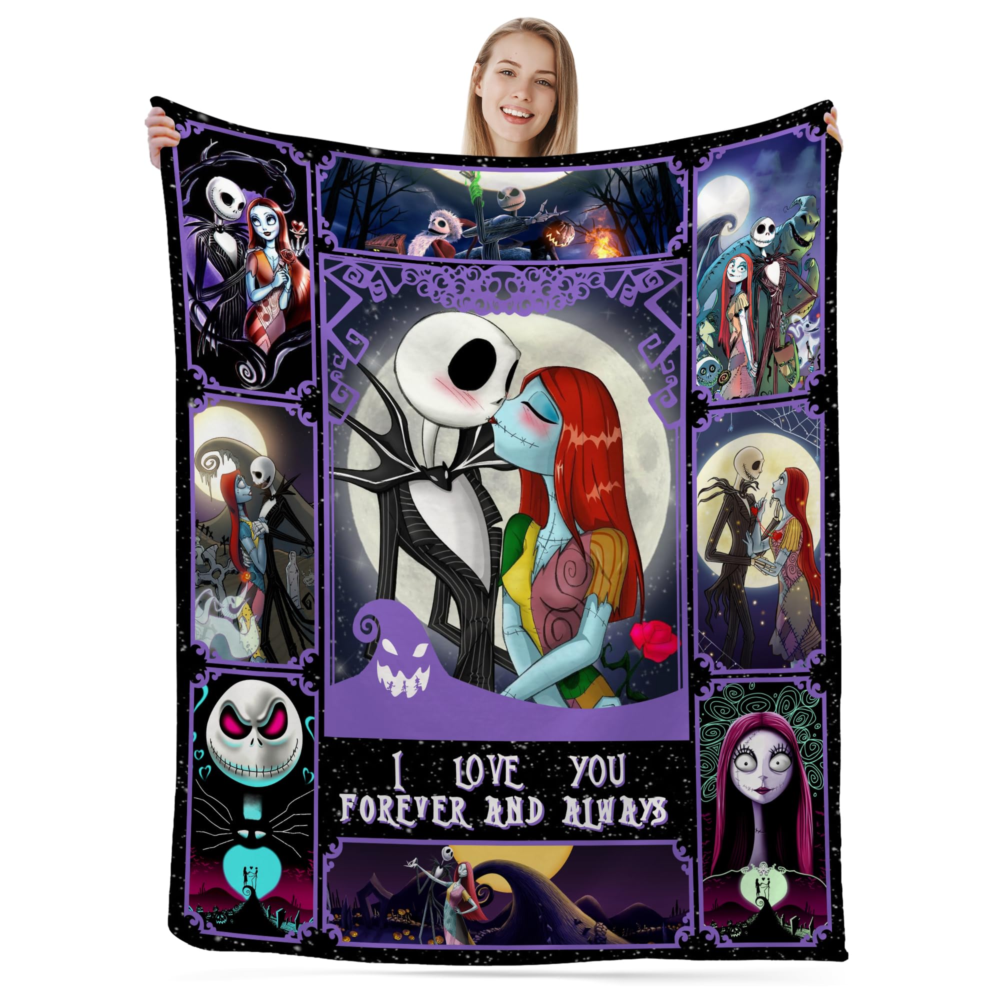 Anime Christmas Blanket 50" X 60" Flannel Blankets Throw Blanket Cozy Warm Plush Blanket for Sofa Bedroom Living Room Or Outdoor Gifts for Family & Friends Purple