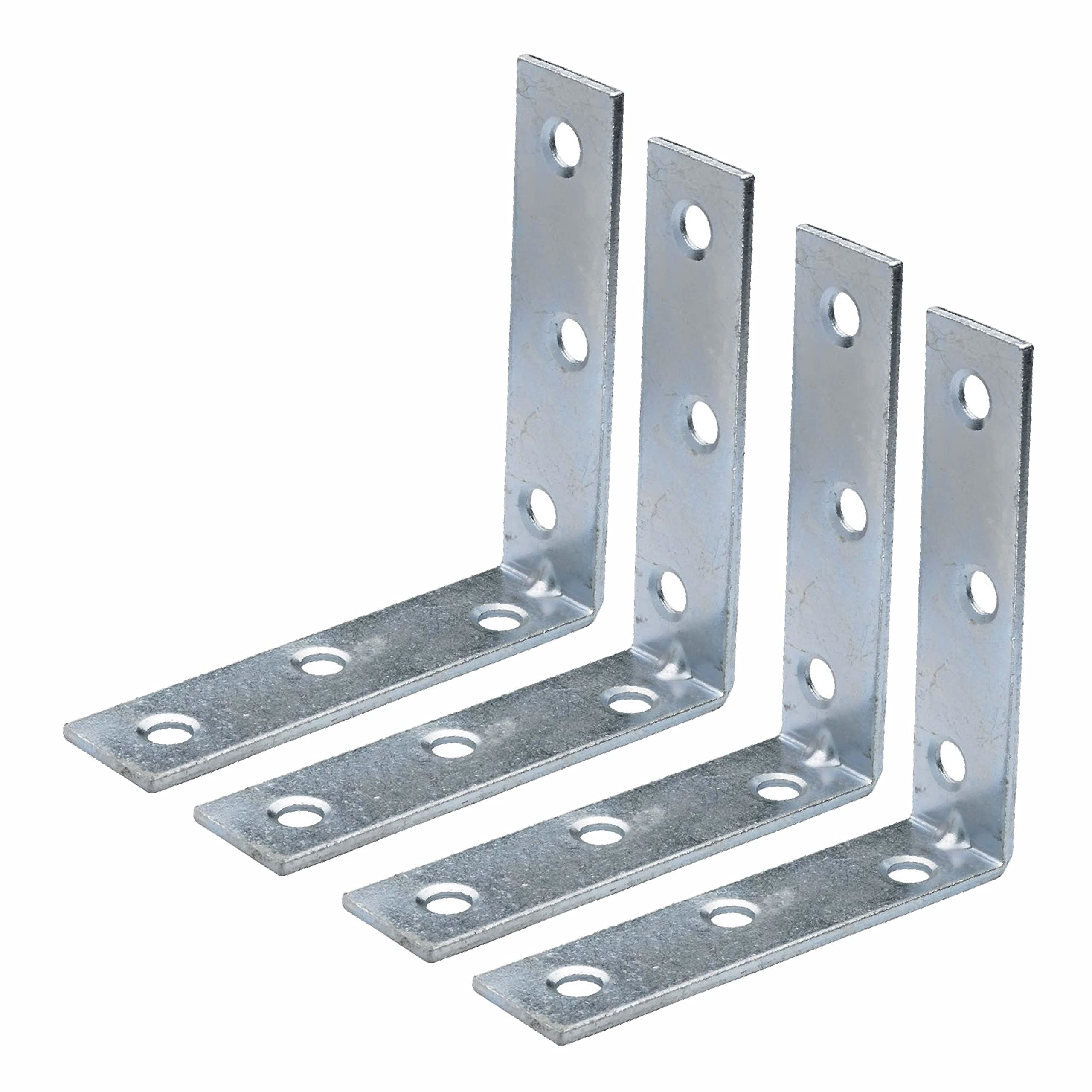 SUL Bright Zinc Plated Corner Braces Brackets Plates, Joint Right Angle Bracket 90 Degree Corner Fastener for Wood Furniture Bedframe Cabinet Drawer Chair - 100mm (4 inch) (4pk)