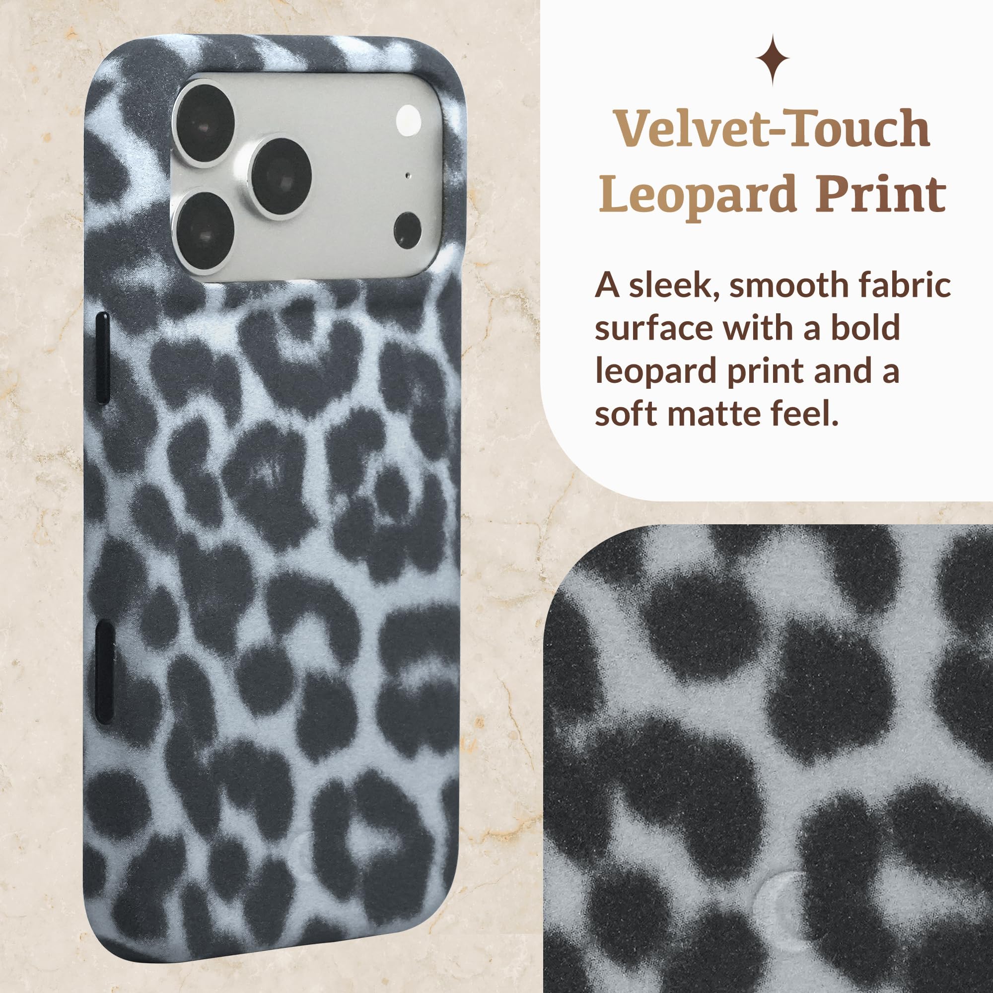 Luner - Funda para iPhone 17 Pro Max - Funda aterciopelada con estampado de leopardo [compatible con Magsafe] - Control de cámara y botón de IA - Fundas de diseño para mujer - Bonito estampado animal