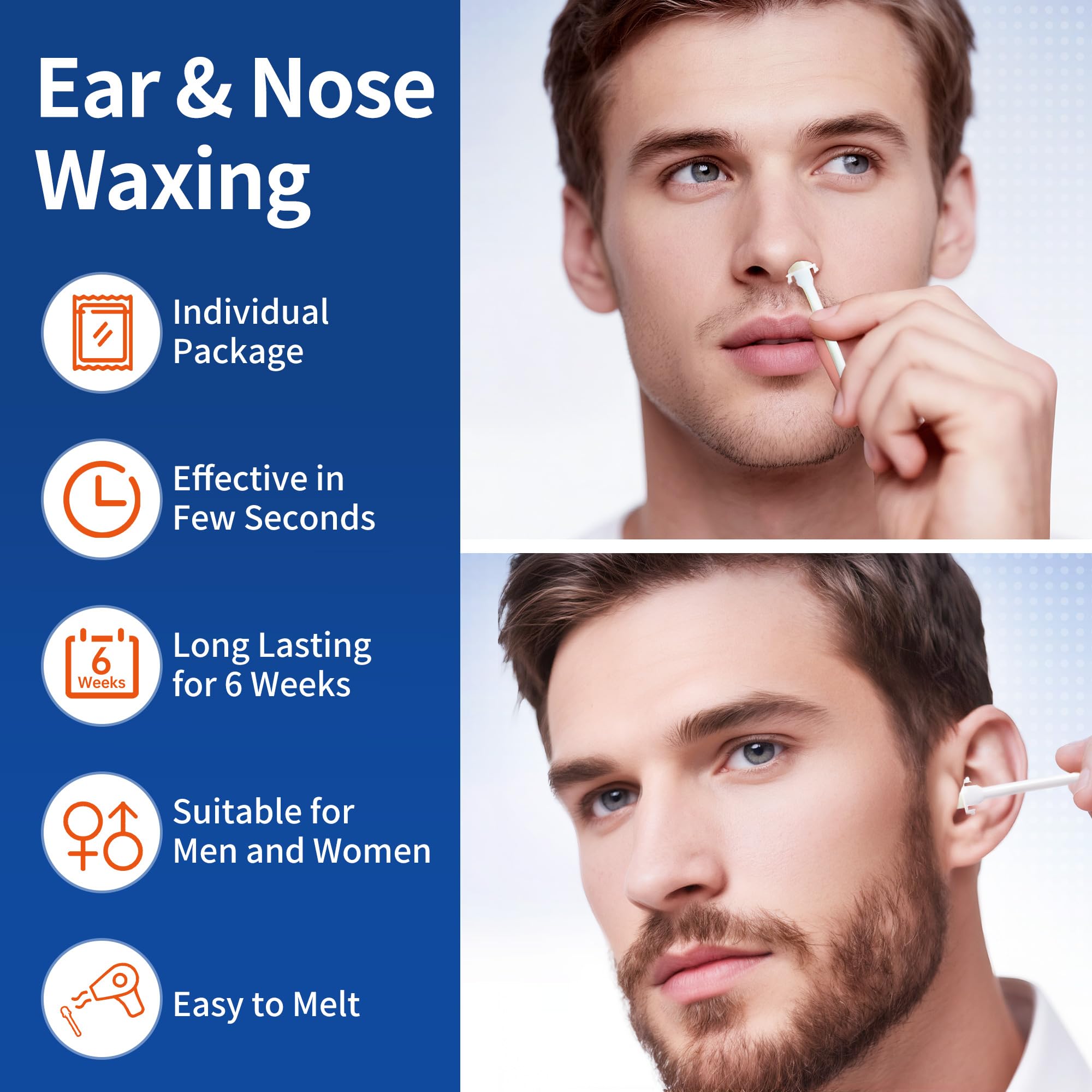 Kit de Cera para Depilación de Nariz y Orejas para Hombres y Mujeres, 16 Varillas Preenvasadas Indoloras con 2 Tamaños, Uso en Casa y Viaje, Rápido y Seguro Beauty7