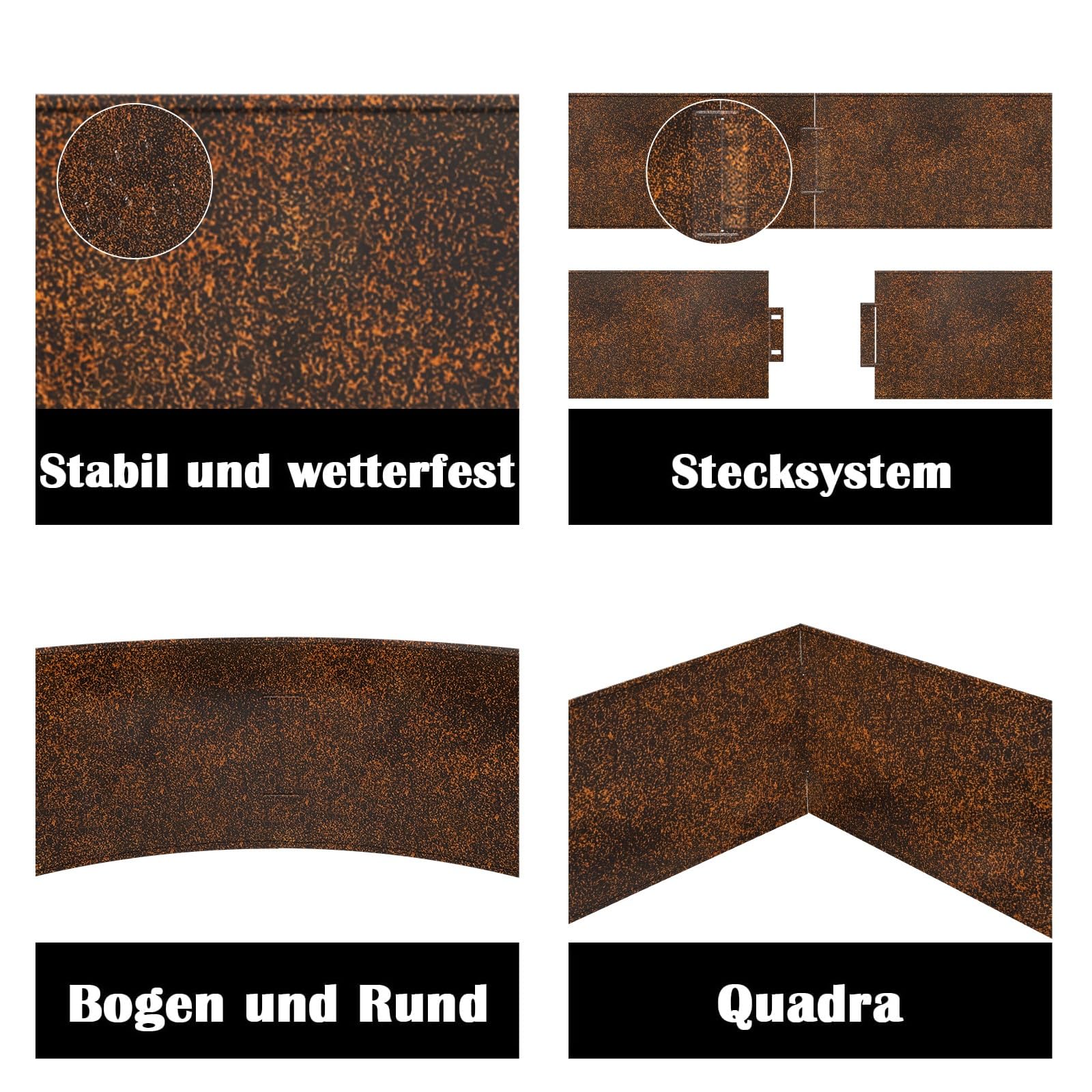 UISEBRT Bordure de pelouse en métal galvanisé - 100 x 15/18 cm - Corten - Longueur : 10 m - Hauteur : 18 cm