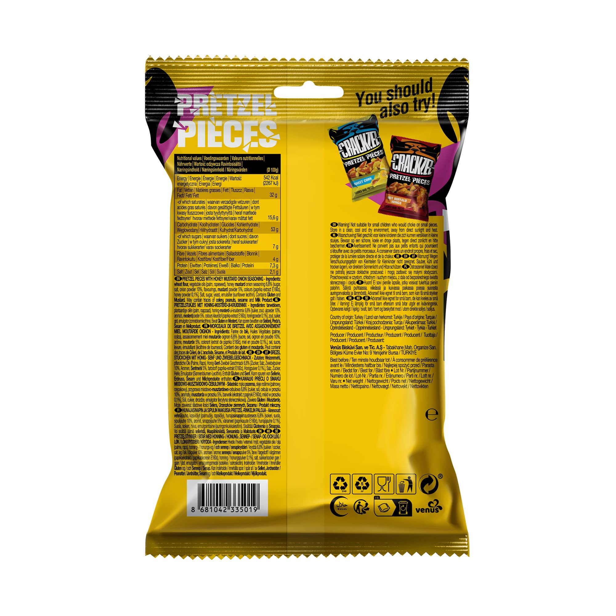 Crackzel Honey Mustard Onion Pretzel Pieces 24 x 85 gr