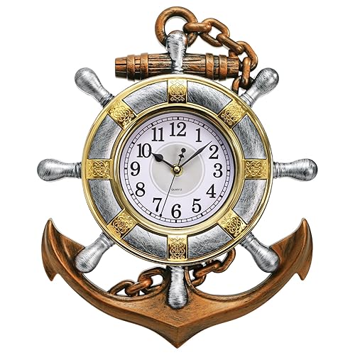 Hacaroa Anchor Wall Clock 12"x15", Plastic Nautical Clock Silent Non-Ticking