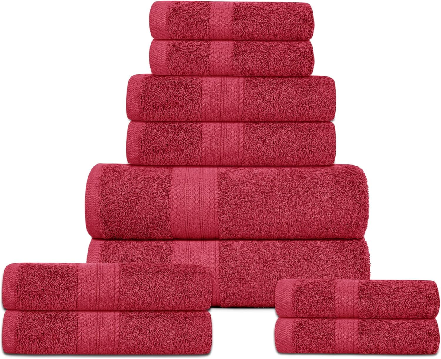 Juego de toallas de 10 piezas de algodón color rojo con toallas de baño y guantes