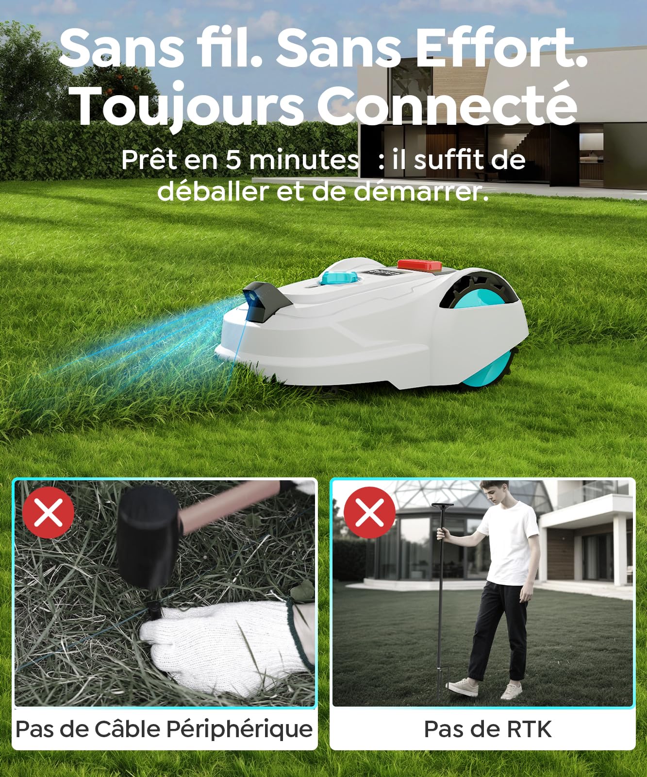 YARDCARE M800Plus Robot Tondeuse sans Fil Périphérique Max 800m² — vue 3