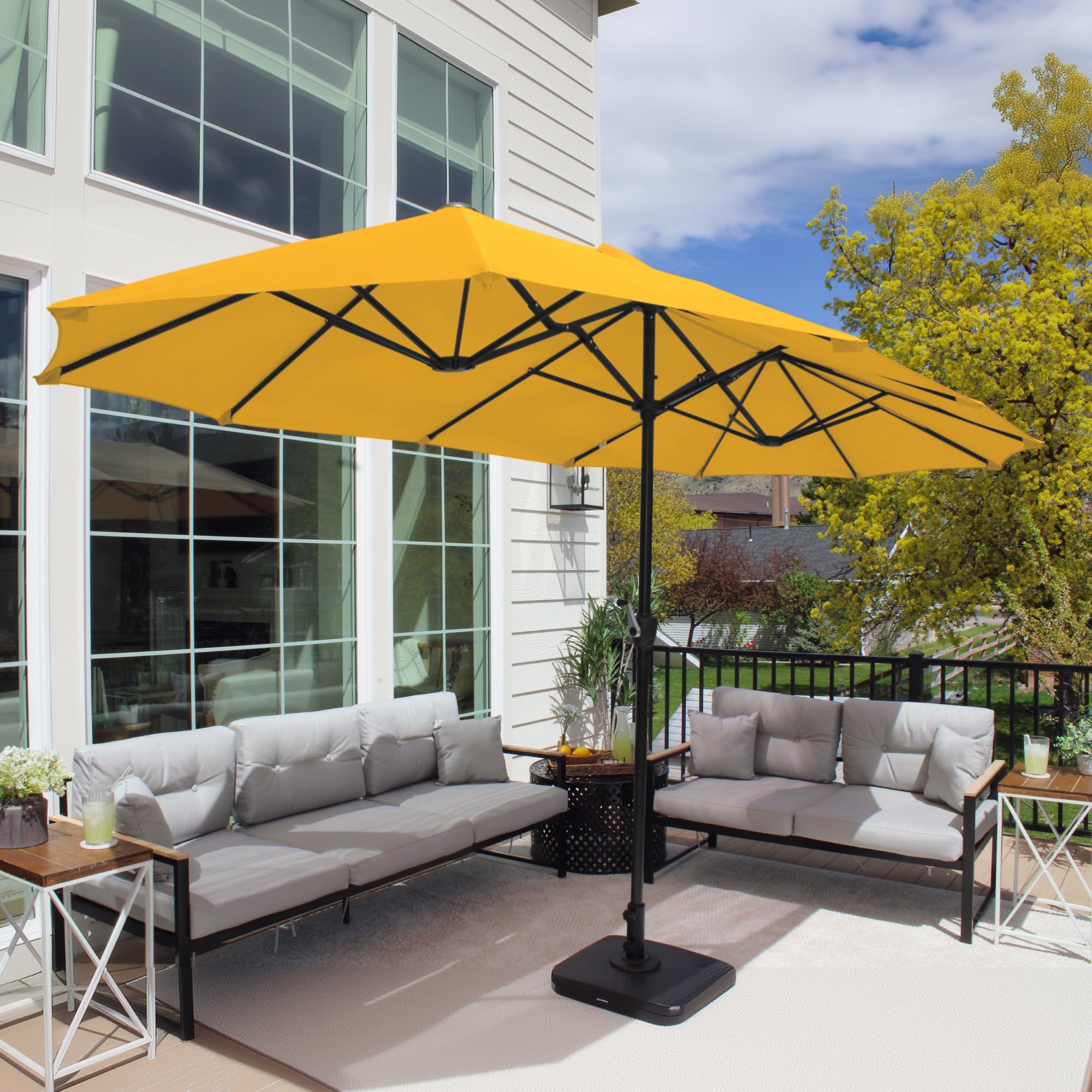 PHI VILLA Parasol de Jardin Extérieur,2x3,8m Parasol Double Face Rectangulaire avec Manivelle,Protection Solaire pour Terrasse, Résistant à l'Eau,Anti au vent