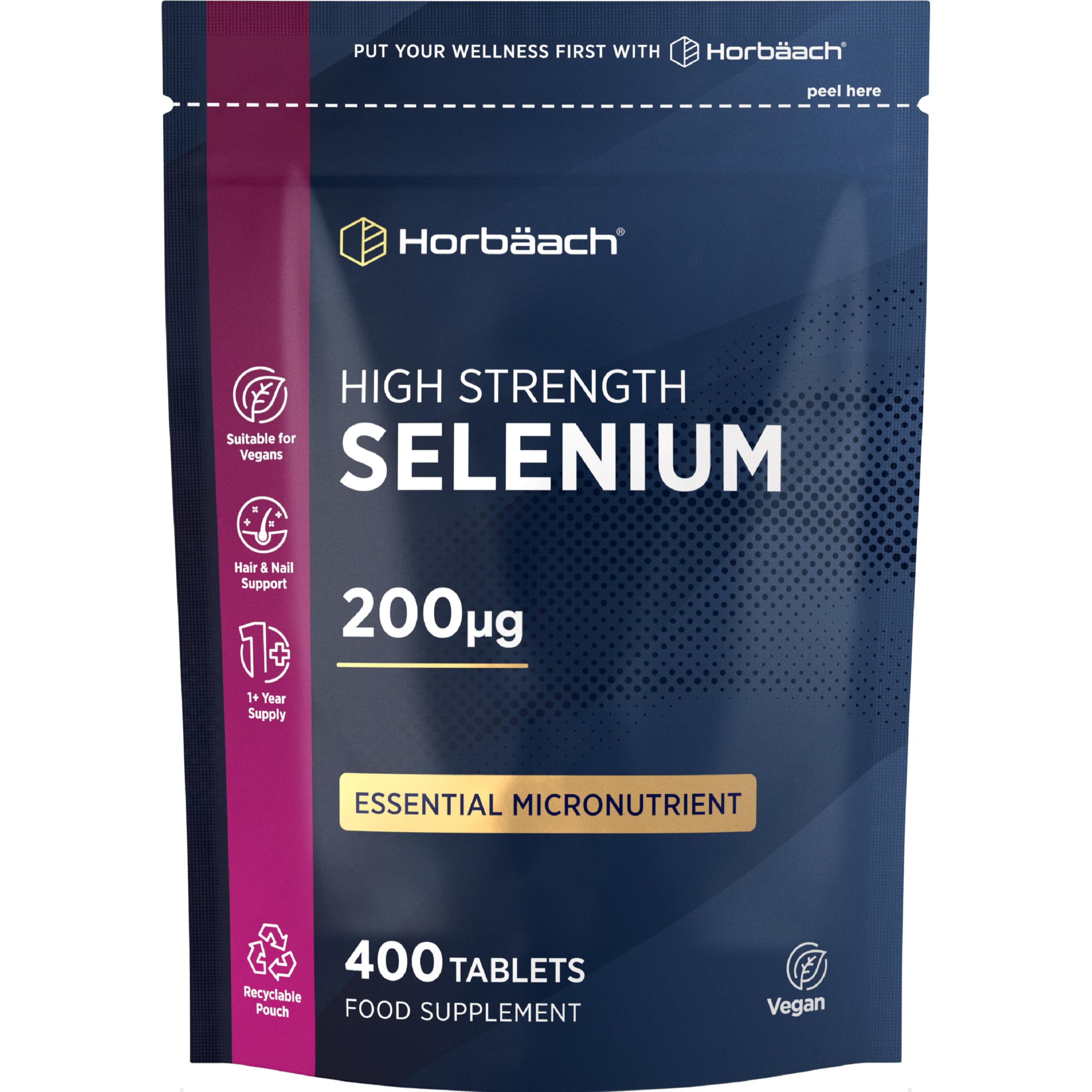 Selenium Supplement 200mcg | 400 Days Supply (Yeast-Free) | High Strength L-Selenomethionine | 400 Tablets | Vegan & Vegetarian | by Horbaach