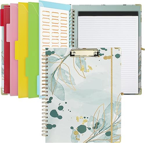 Hiwhy Portapapeles con almacenamiento y bloc de notas recargable para tamaño carta de 8.5 x 11 pulgadas, bonito tablero de clip con 5 carpetas