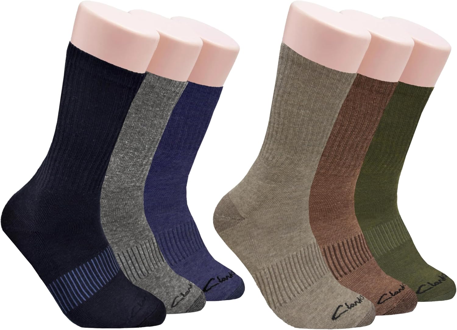Clarks Men's Casual Half Cushion Crew Socks 6 Pair, Navy/Charcoal/Denim/Brown/Olive/Khaki, Men's 7-12 Shoe