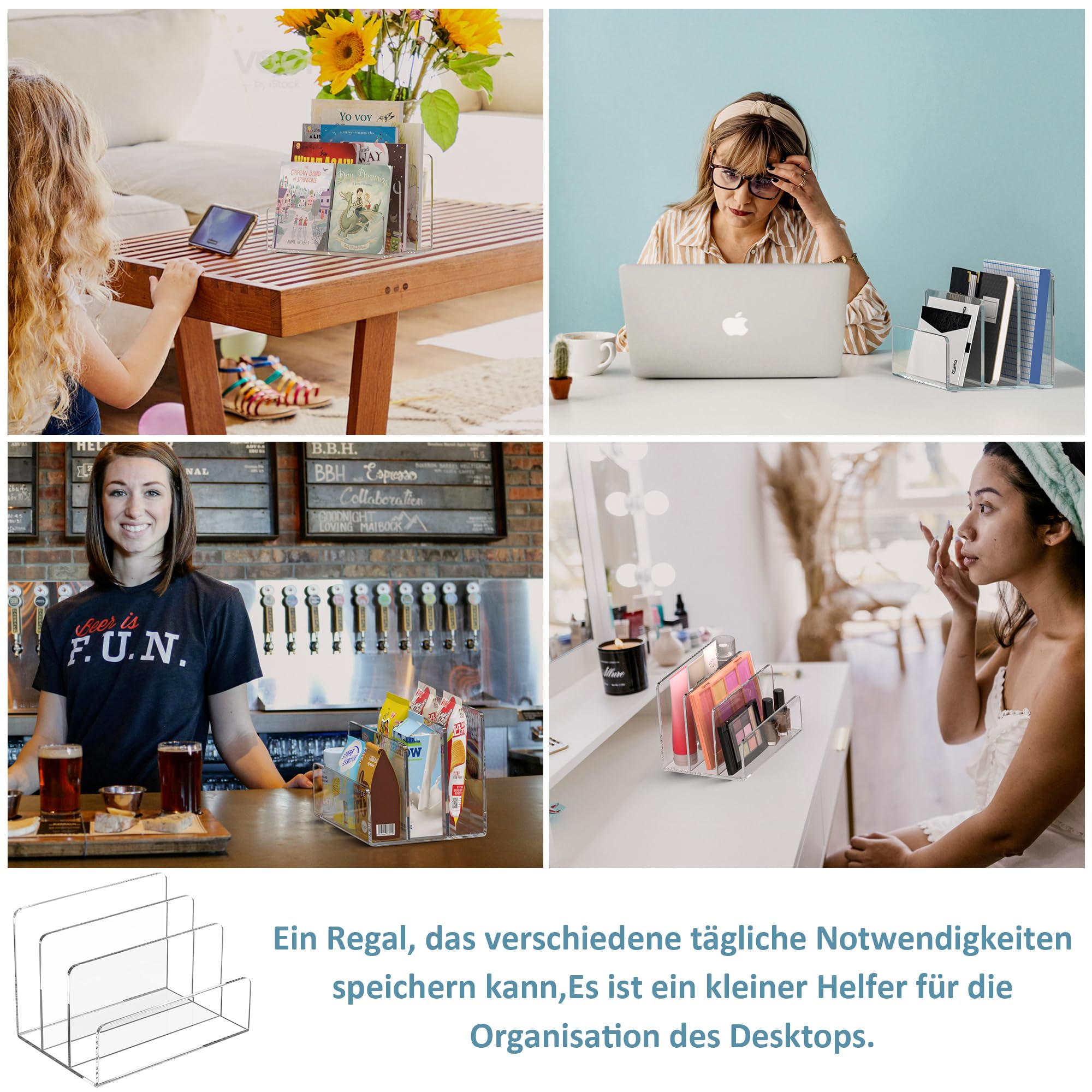 Sezanrpt Acryl Aktenhalter 3 Fach, klare Schreibtisch-Organizer, Office Magazin Datei Ordner Organizer Desktop für Berechnen, Bücher