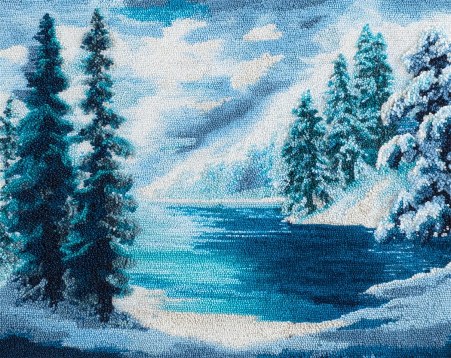Henypt DIY Latch Hook Rug Kit Winter Forest 52x38cm