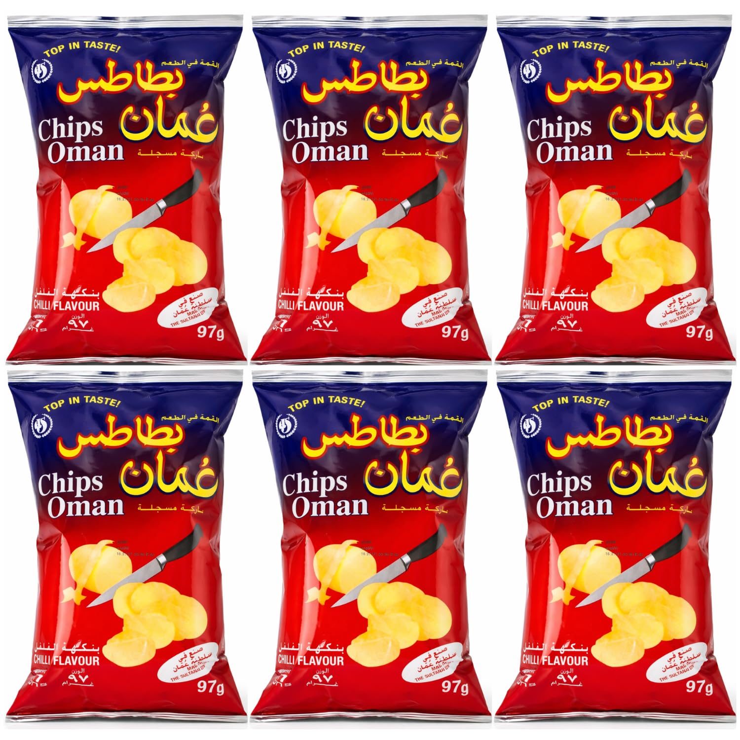 Oman Chips Chilli Flavour Potato Chips 97g (Pack Of 6) By COUGAR | Spicy & Crunchy Potato Chips | Bold Chilli Taste | Classic Middle Eastern Snack | Perfect for Tea Time, Parties, Travel & Everyday Snacking - (Imported-Oman)-image-8