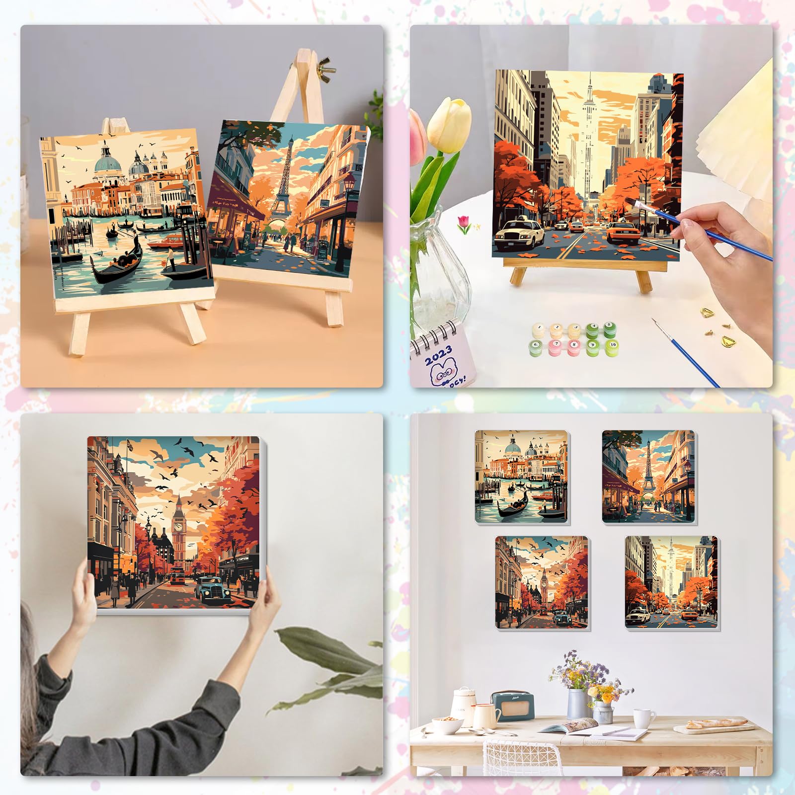 HEIBAGO 4 Kits Peinture Par Numéros Encadrés – Paysages Montagne, Toile HD, Pinceaux, Acrylique, Débutants, Décoration Maison, 20x20 Cm