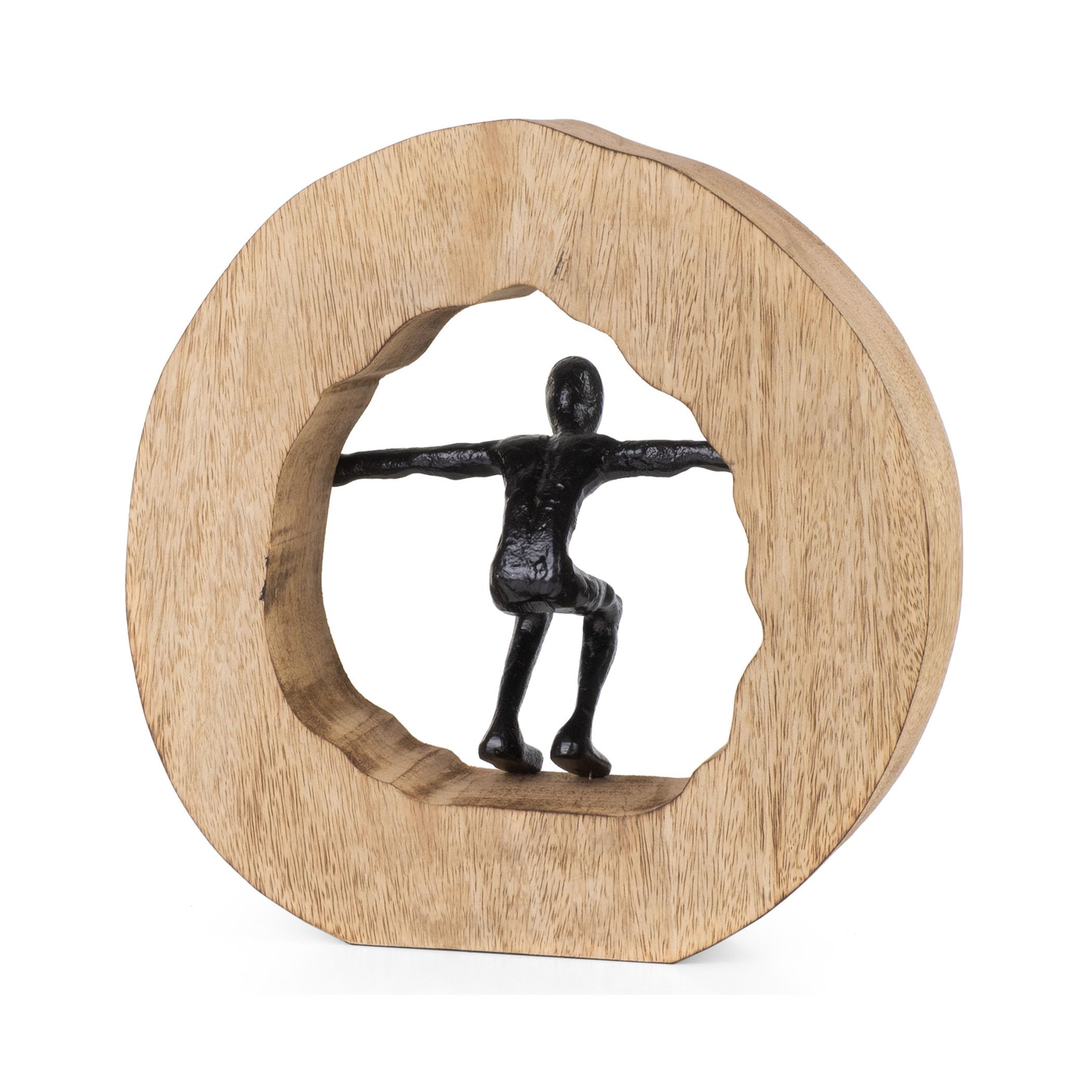 Moritz Skulptur Wage den Sprung 27 cm schwarz – Mangoholz Deko Figur modern | Handgefertigt aus Massivholz und Aluminium, Unikat mit feiner Maserung, Symbol für Mut und Balance, ideal für Büro und Regal