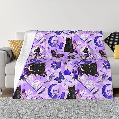 Manta ligera de franela pequeña y grande para todas las estaciones, compatible con brujas góticas, gatos negros, hongos, lindas mantas de vellón