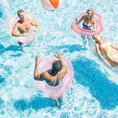 Miniatura 6 de Whaline Flotador inflable de 3 piezas para piscina con forma de corazón, flotador, tumbonas, tubo para verano, piscina, playa, despedida de soltera