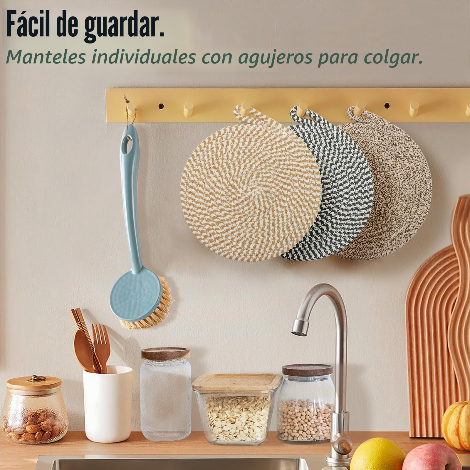 6 salvamanteles para ollas, salvamanteles de algodón, 20 cm, aislados, redondos, trenzados, para cocinar en cocina, cuencos, ollas, sartenes y platos (6 colores)